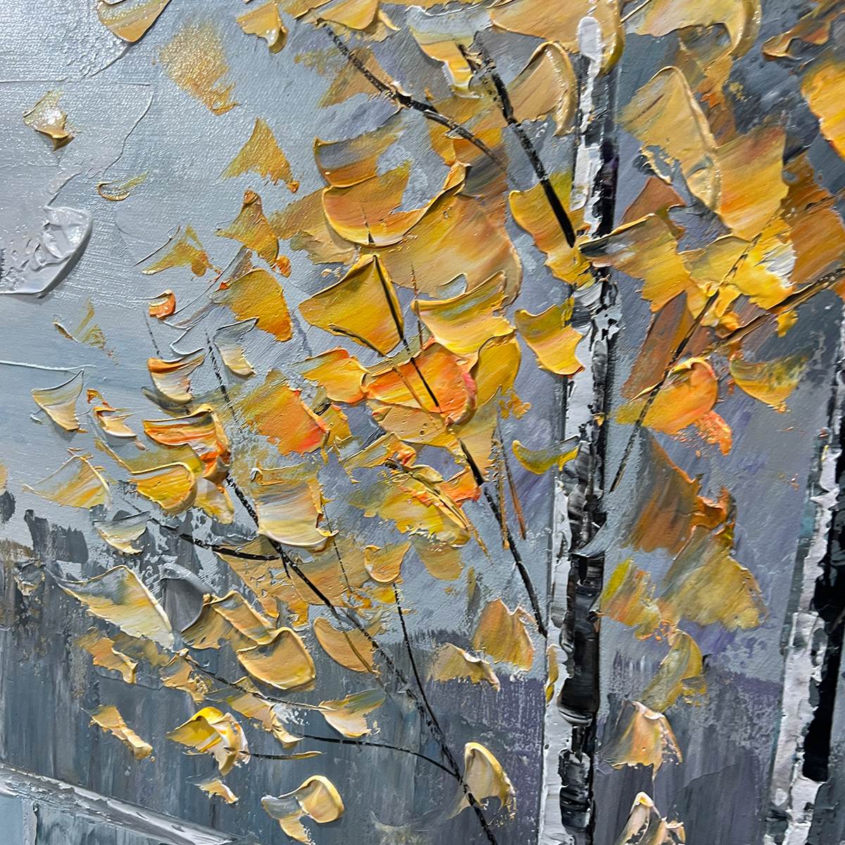 Textured Birch Tree Lake Painting | Impasto Wall Art #TC 264