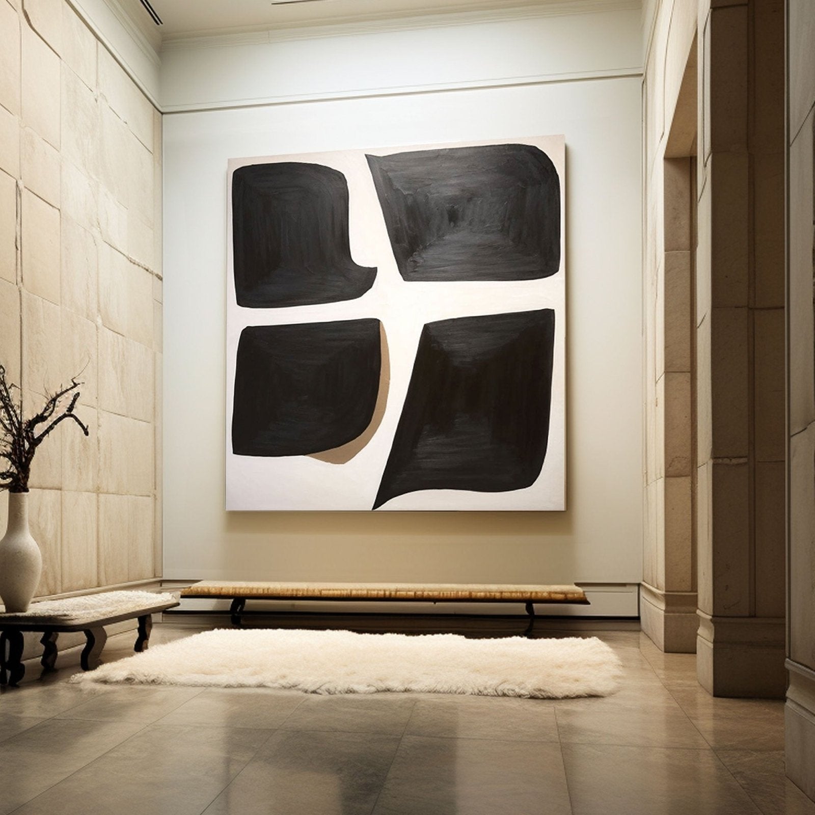 Large Abstract Black White Oil Painting for Modern Decorr #TC 202