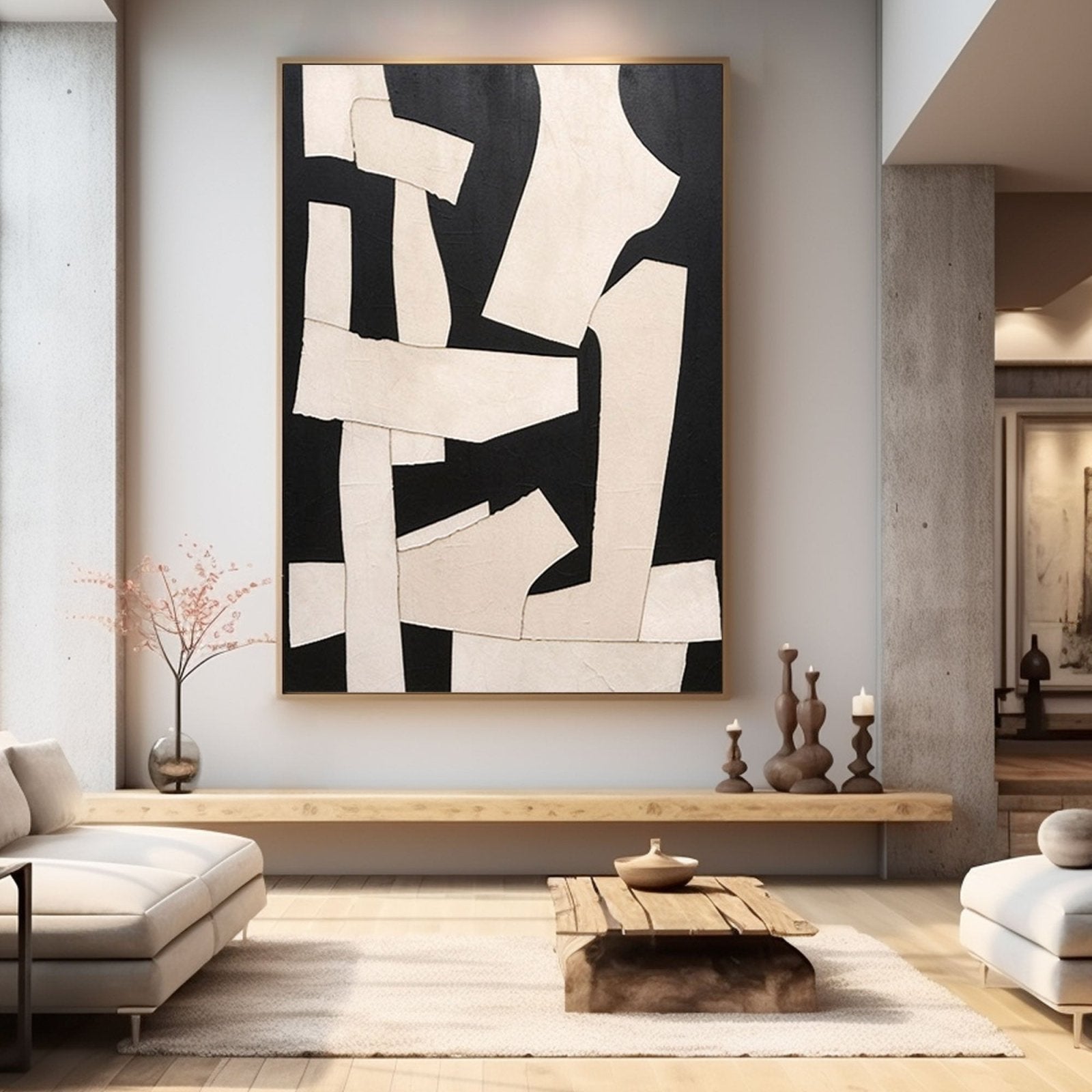 Large Abstract Black White Art | Modern Geometric Forms #TC 203