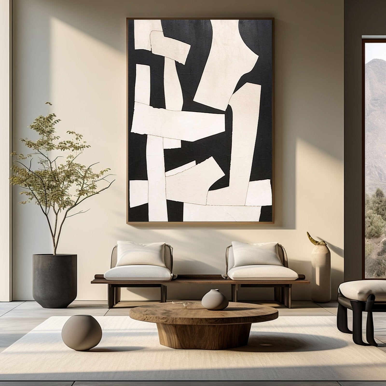 Large Abstract Black White Art | Modern Geometric Forms #TC 203