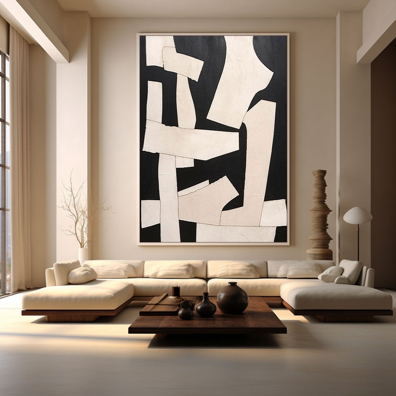 Large Abstract Black White Art | Modern Geometric Forms #TC 203