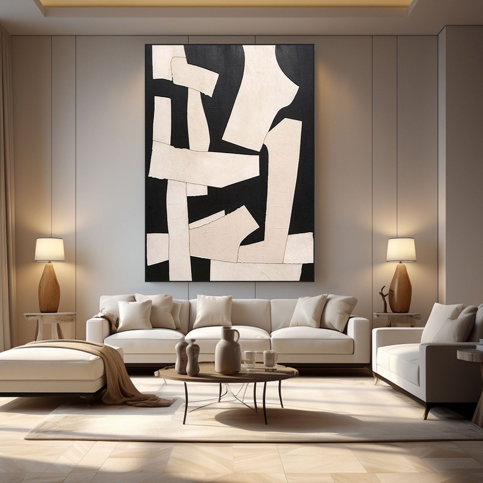 Large Abstract Black White Art | Modern Geometric Forms #TC 203