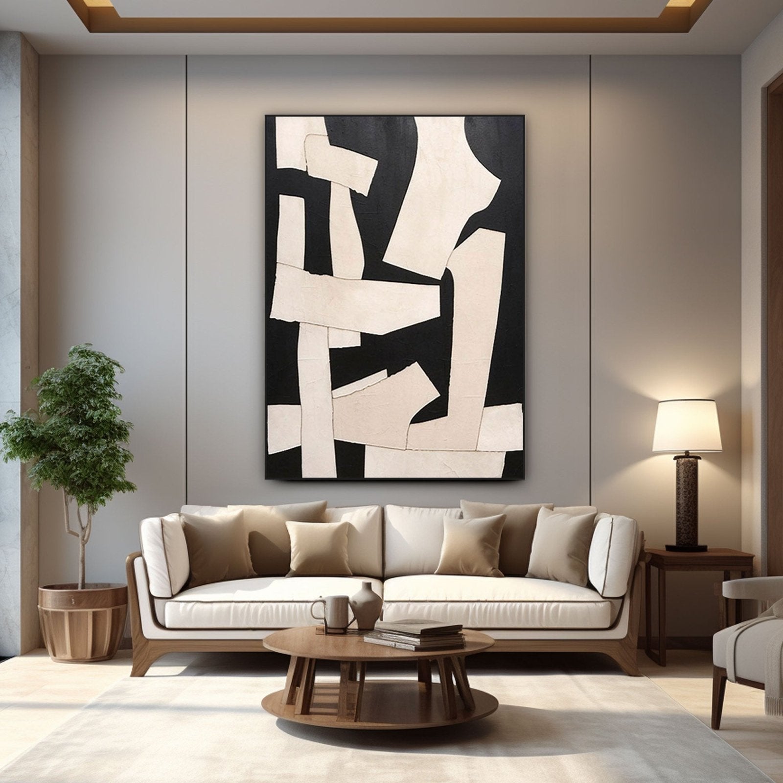 Large Abstract Black White Art | Modern Geometric Forms #TC 203