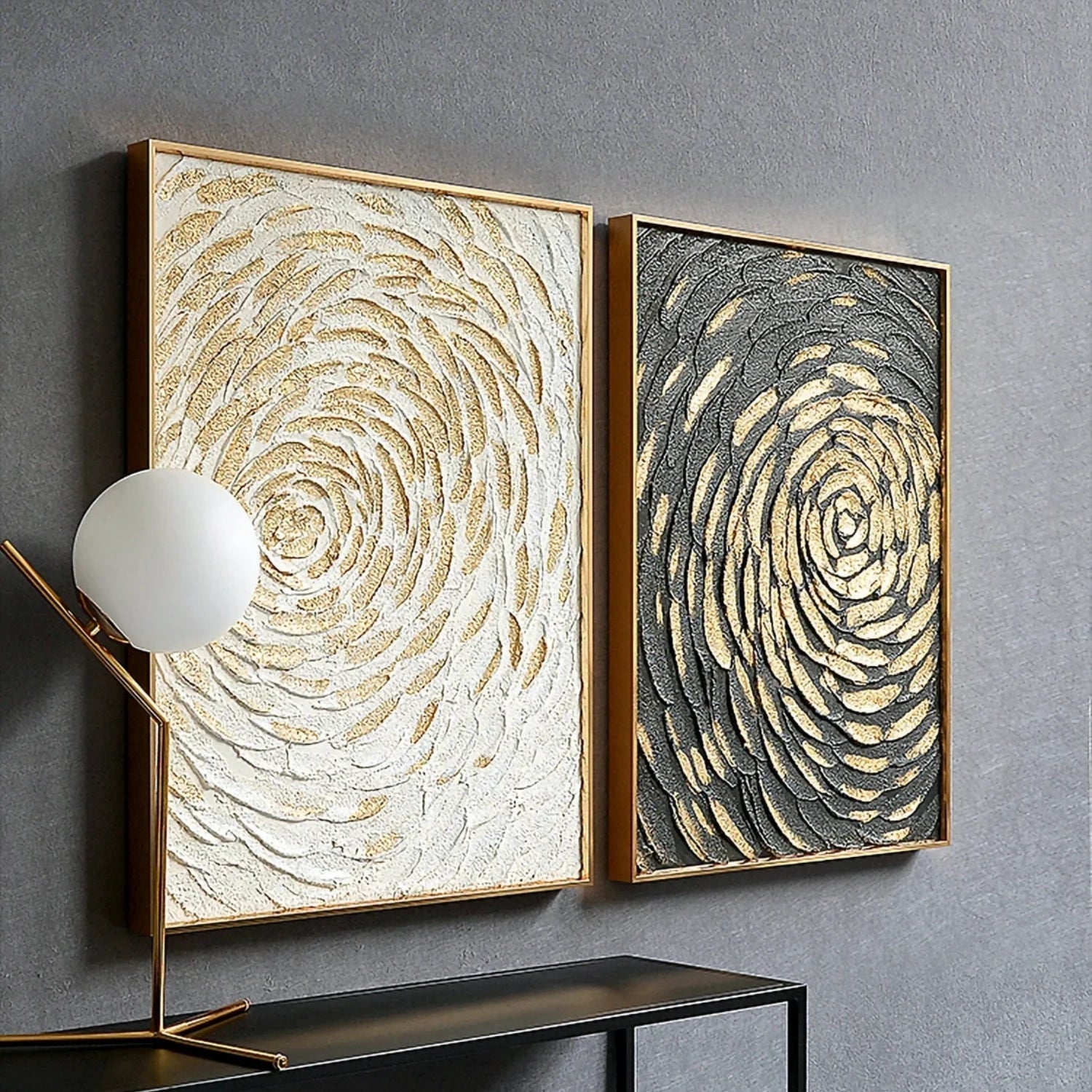 Abstract Gold Swirl Texture Art | Black & White Duo #TB 120