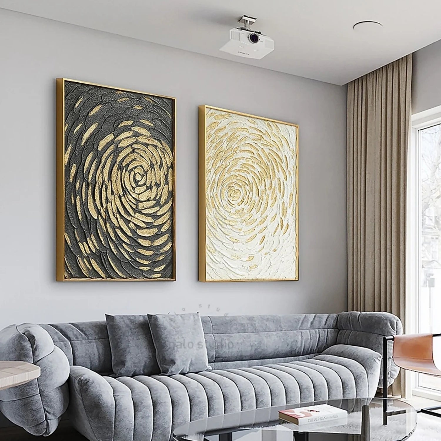 Abstract Gold Swirl Texture Art | Black & White Duo #TB 120