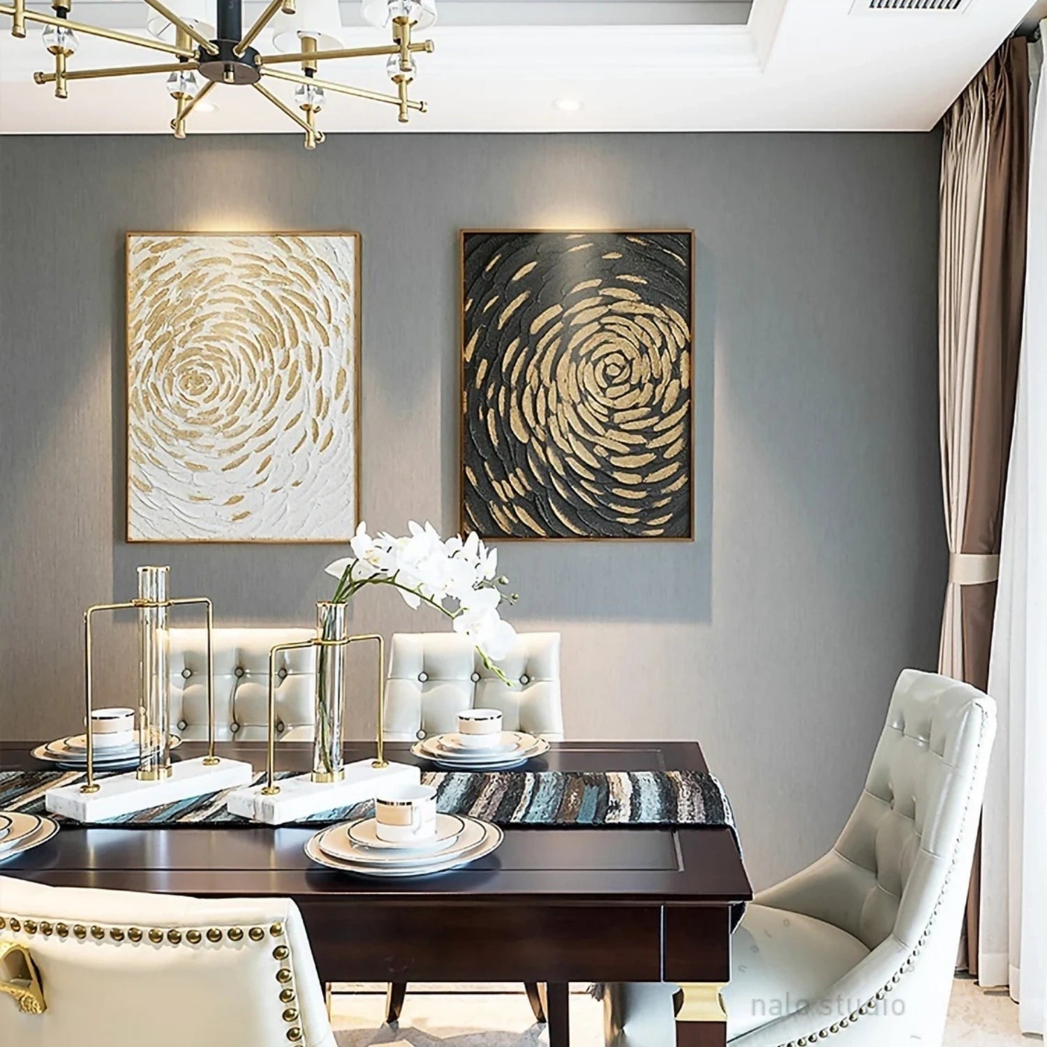 Abstract Gold Swirl Texture Art | Black & White Duo #TB 120