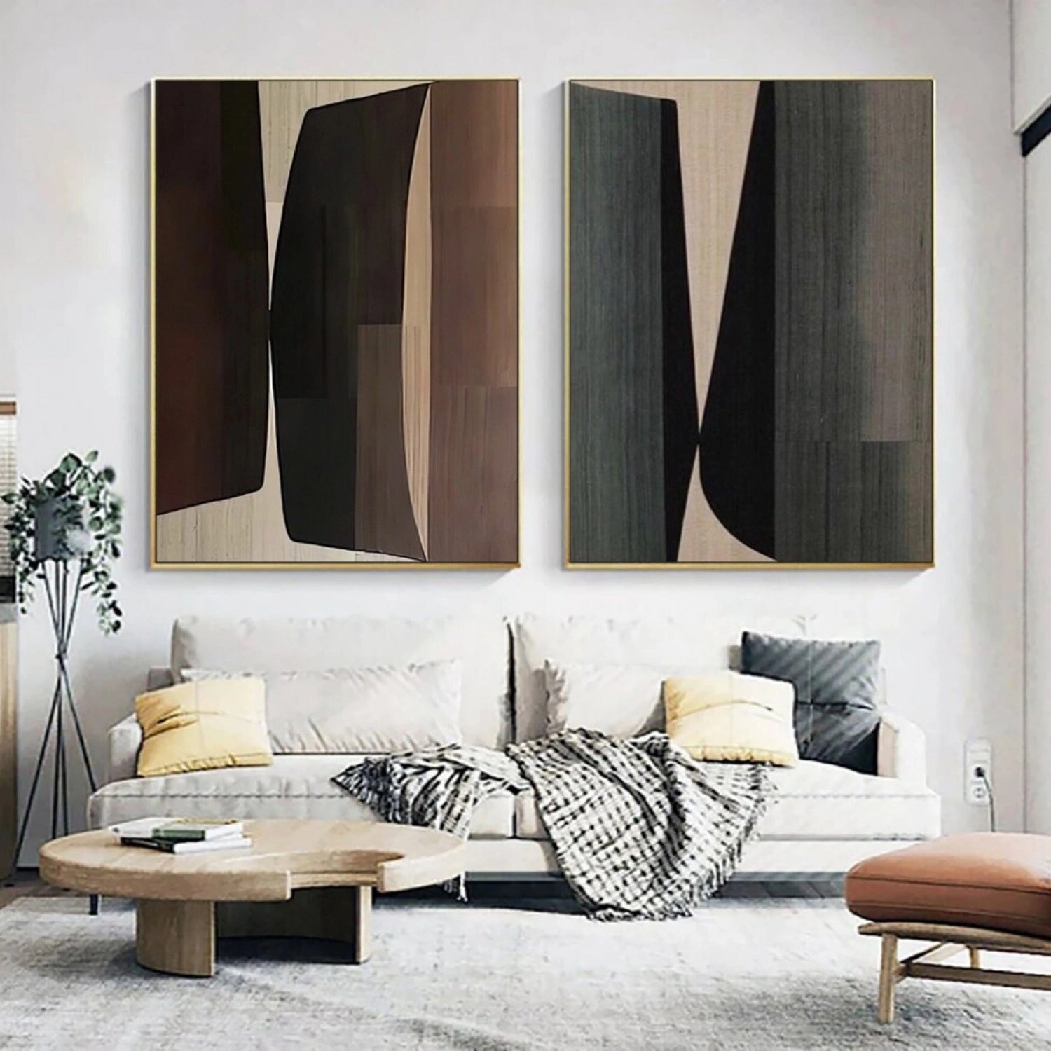 Modern Abstract Geometric Art | Earth Tone Canvas Pair #TB 121