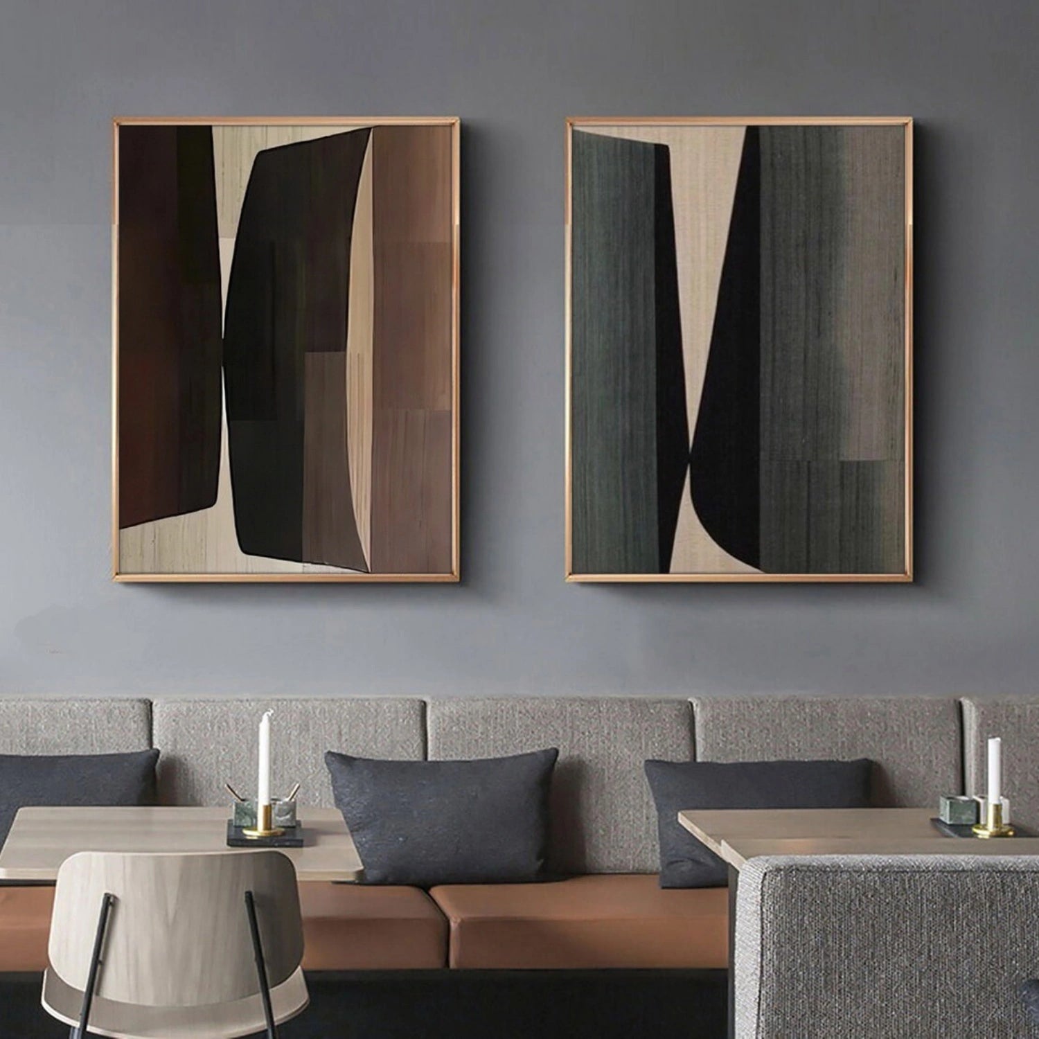 Modern Abstract Geometric Art | Earth Tone Canvas Pair #TB 121
