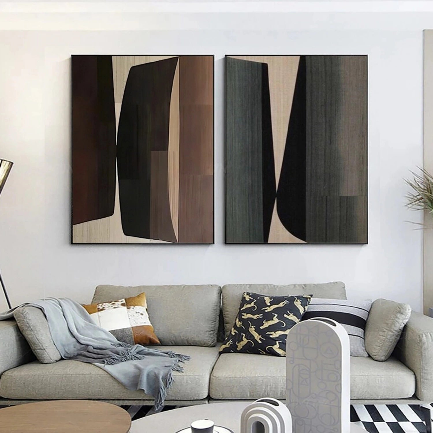 Modern Abstract Geometric Art | Earth Tone Canvas Pair #TB 121