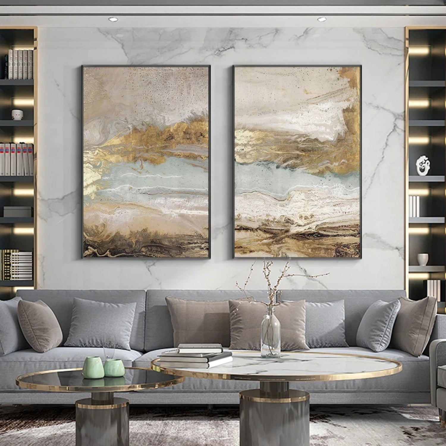 Gold & White Abstract Flow Art | Modern Landscape #TB 122