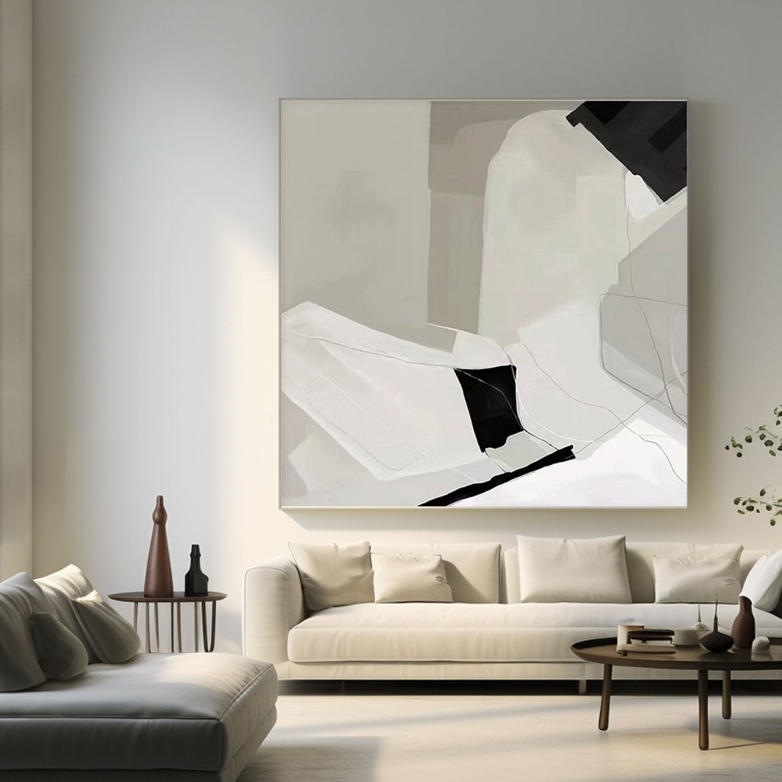 Large Minimalist Abstract Painting in Black and White #TC 207