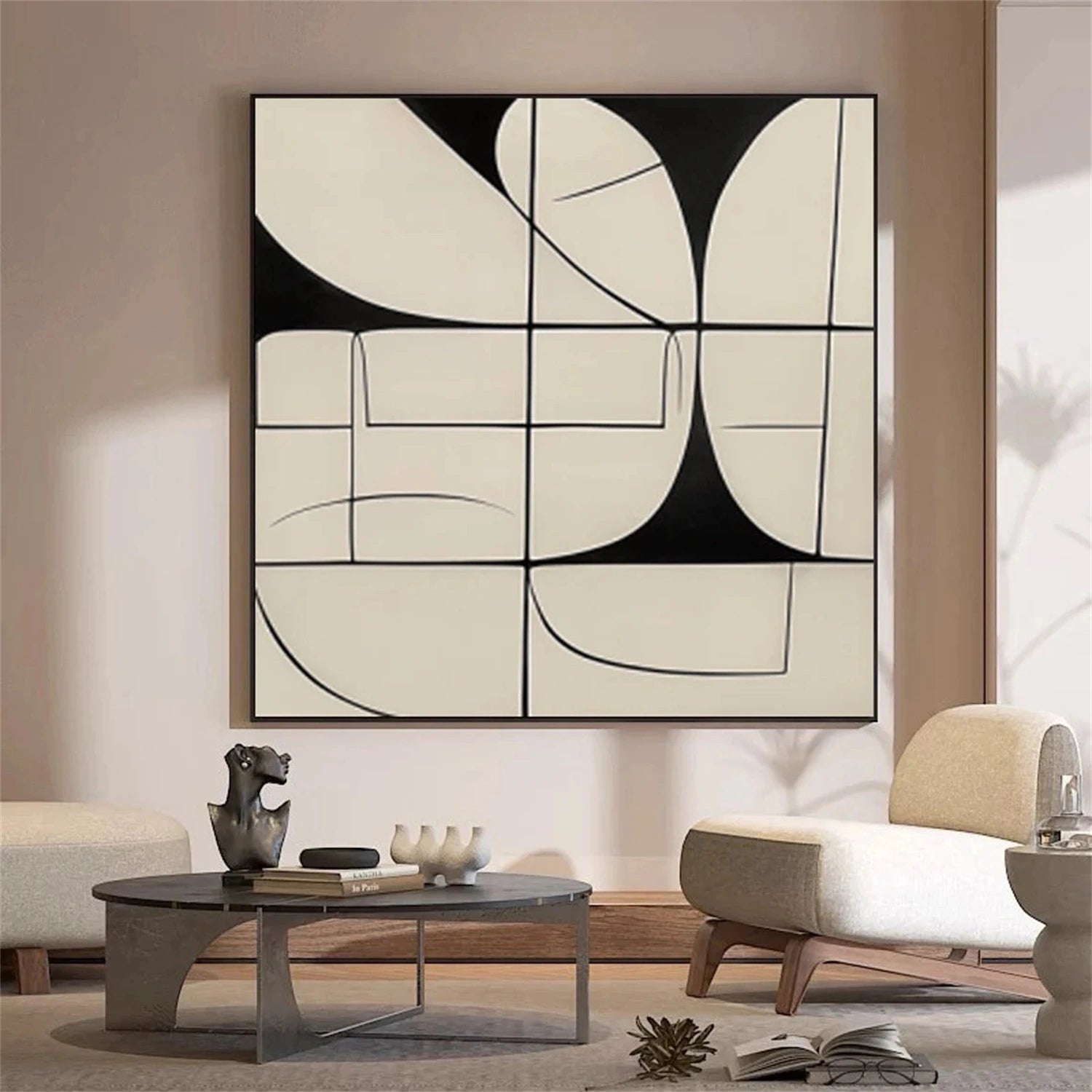 Neutral Abstract Art for Modern Interiors | Hand-Painted Black & White Decor #TB 092