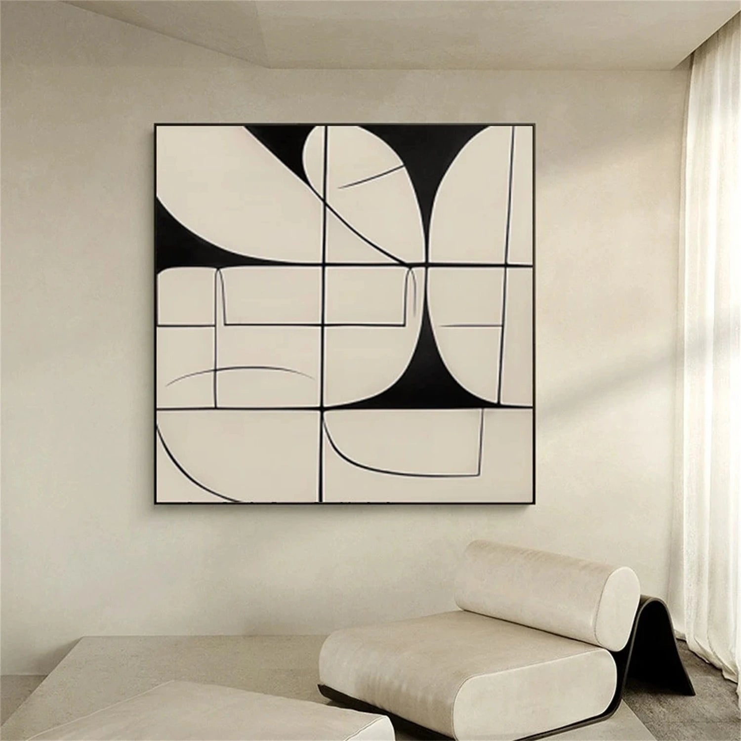 Neutral Abstract Art for Modern Interiors | Hand-Painted Black & White Decor #TB 092