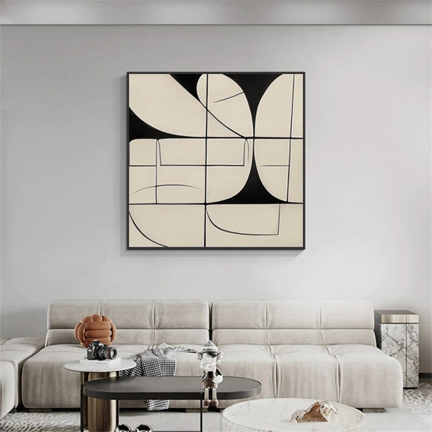 Neutral Abstract Art for Modern Interiors | Hand-Painted Black & White Decor #TB 092