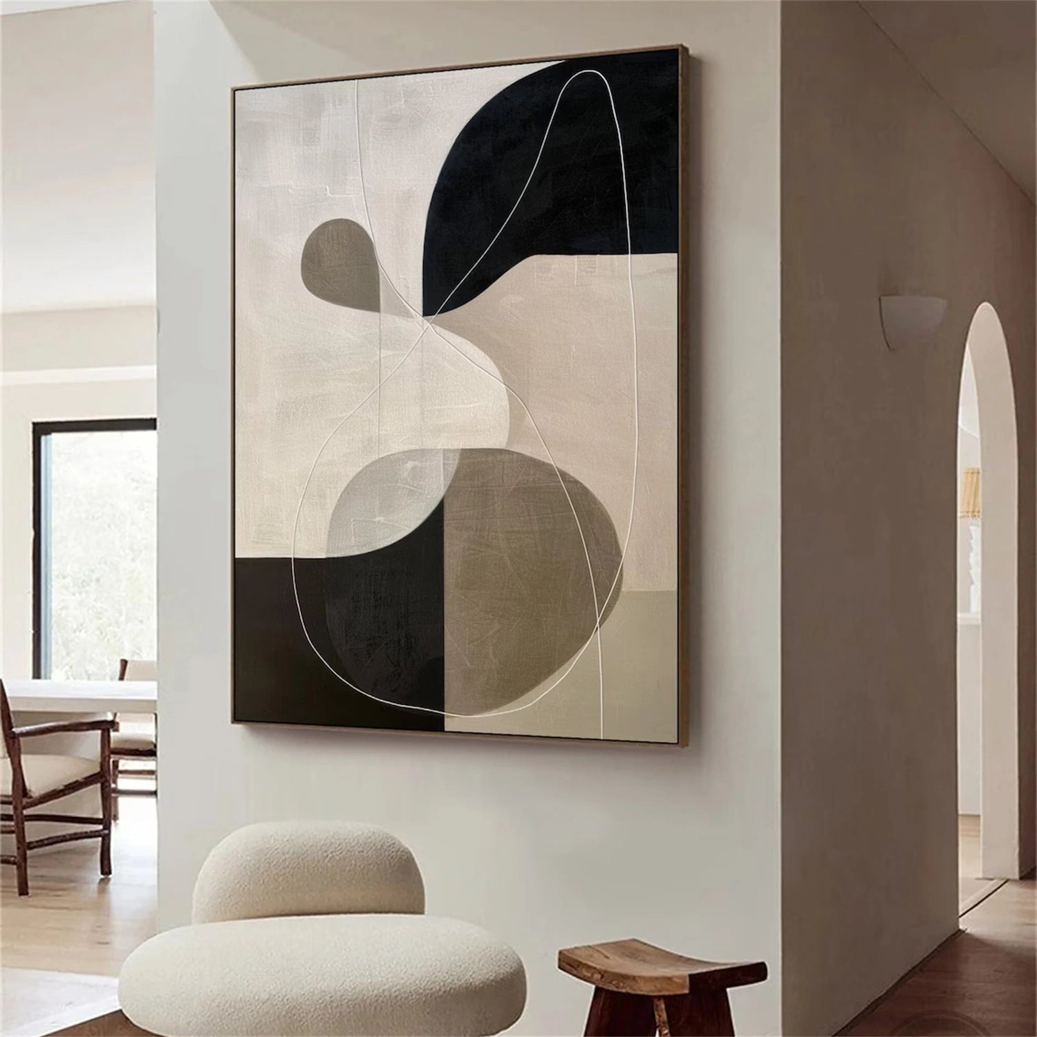 Original Minimalist Abstract | Large Beige Black Art #TB 094