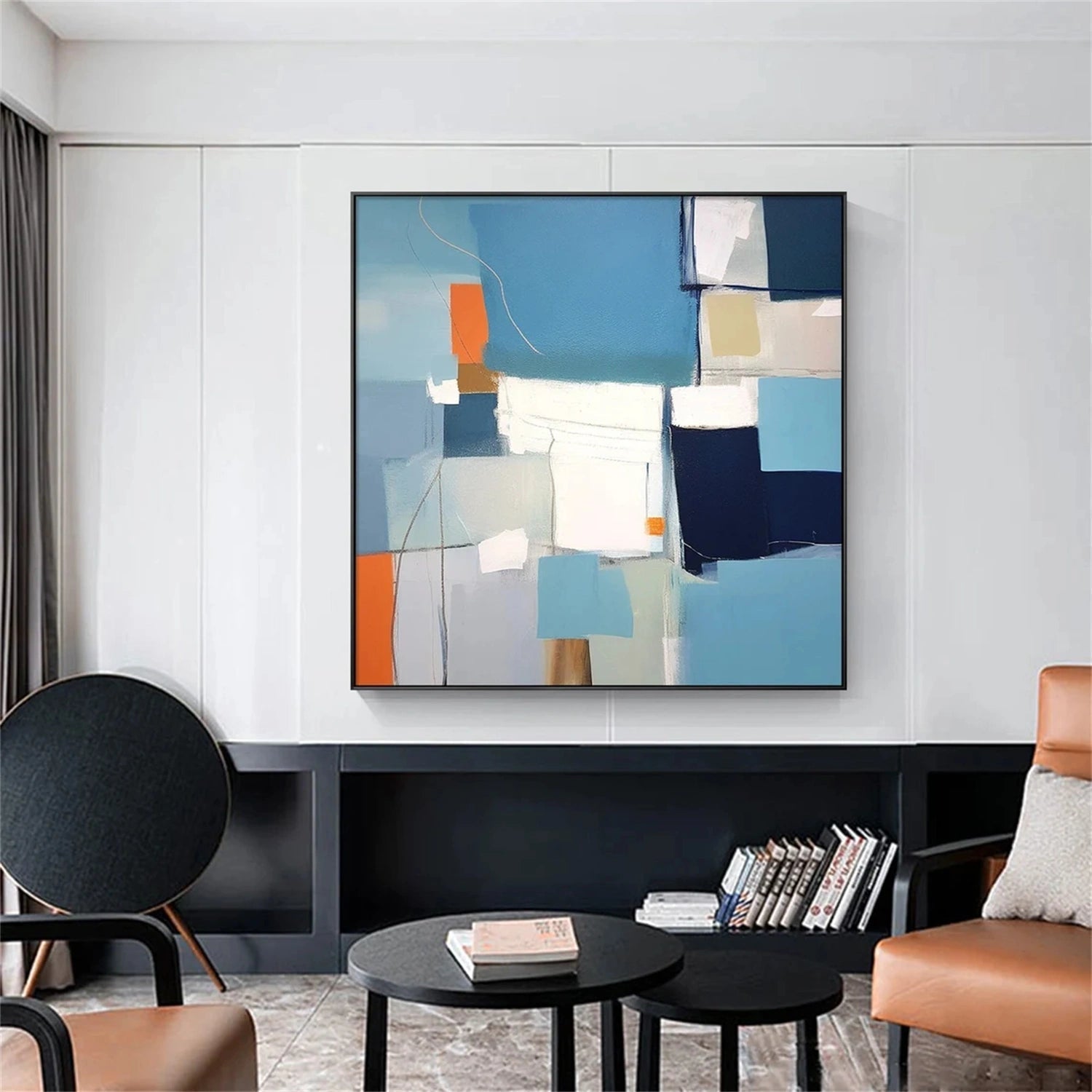 Modern Abstract Wall Decor | Blue Orange Neutral #TB 095