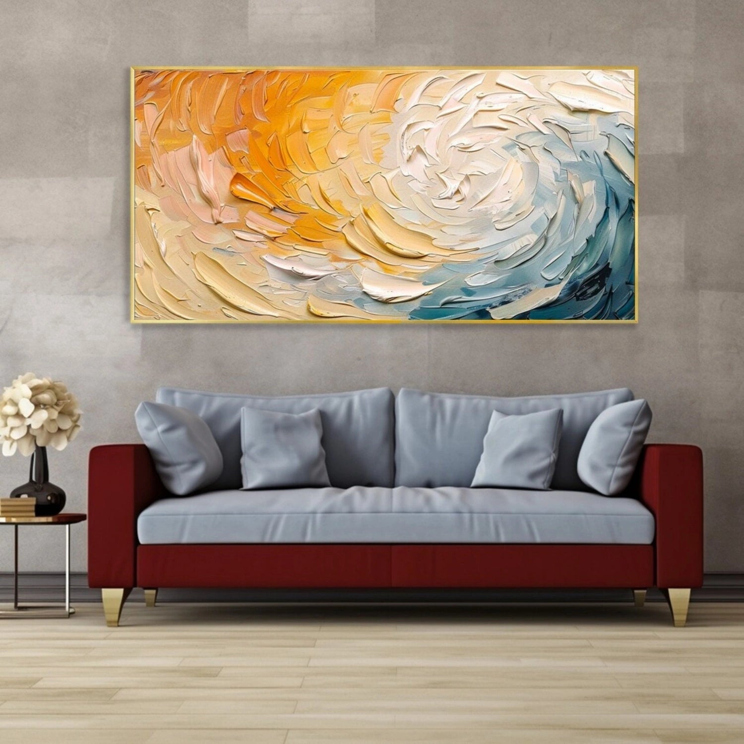 Textured Swirl Abstract Art | Orange & Blue Oil #TB 105