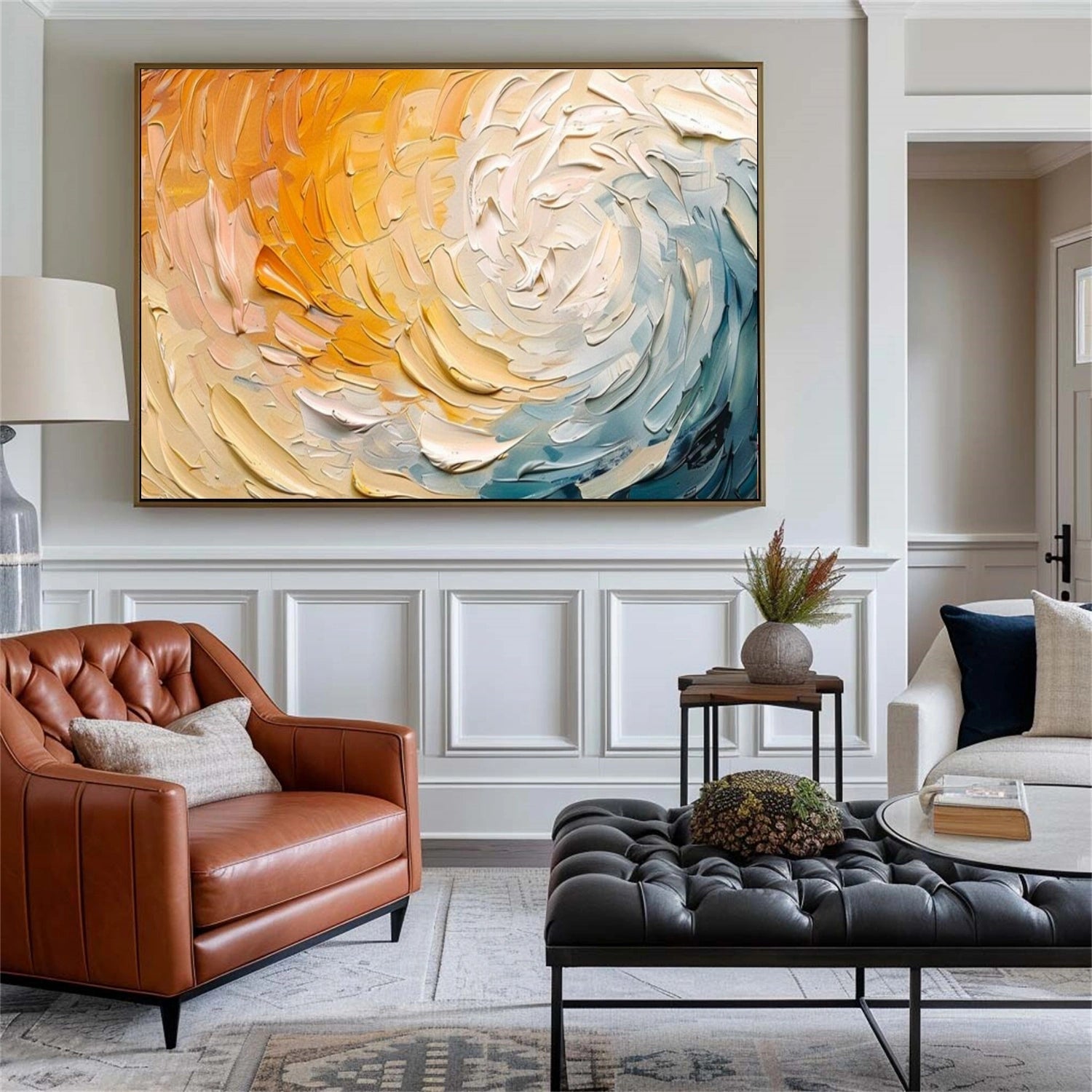 Textured Swirl Abstract Art | Orange & Blue Oil #TB 105