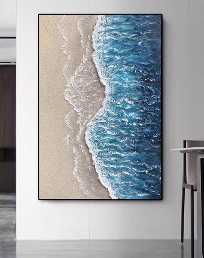 Textured Blue & Beige Beach Art∣Coastal Painting #TC 165