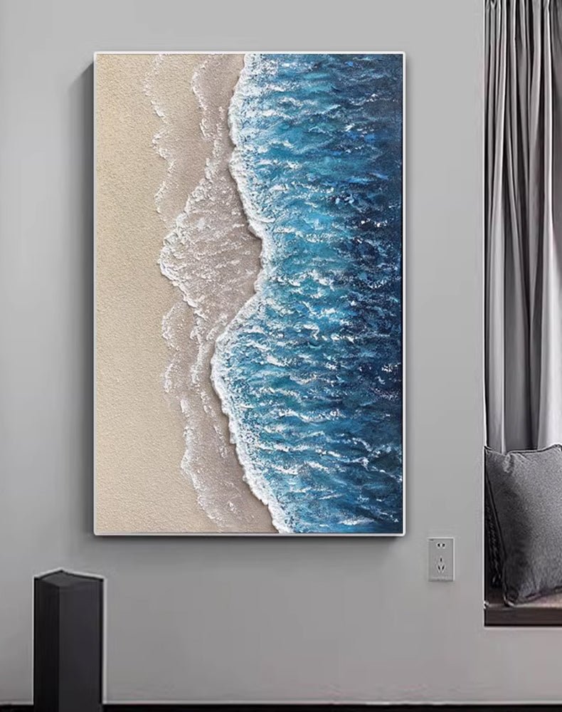 Textured Blue & Beige Beach Art∣Coastal Painting #TC 165