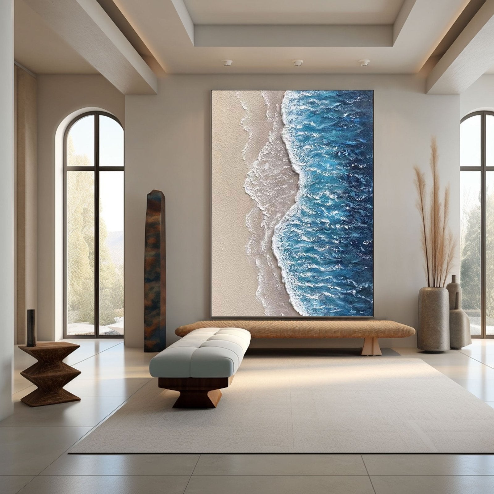 Textured Blue & Beige Beach Art∣Coastal Painting #TC 165
