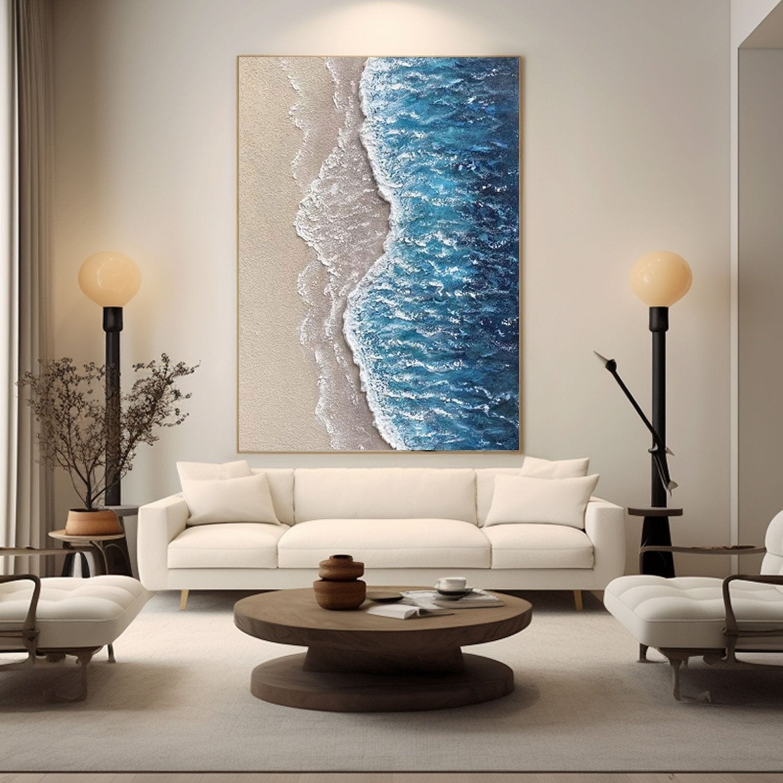 Textured Blue & Beige Beach Art∣Coastal Painting #TC 165