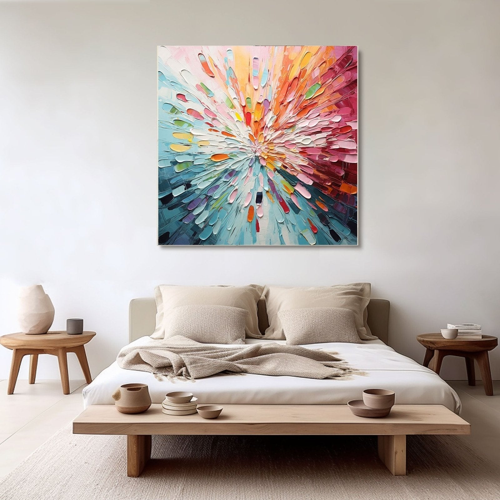 Colorful Abstract Textured Flower Oil Painting | Radiant Bloom Wall Art #TC 166