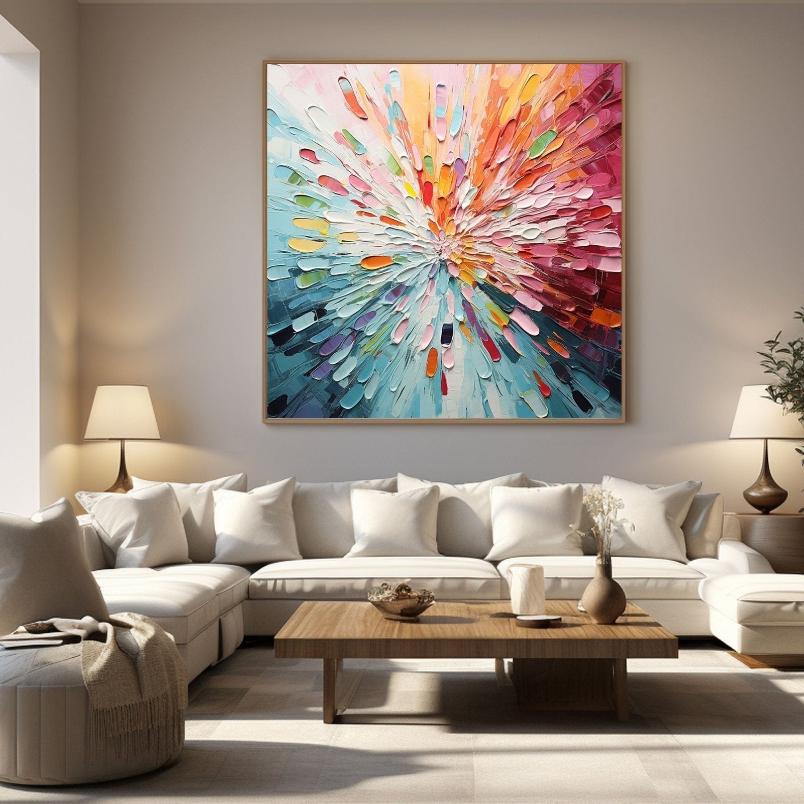 Colorful Abstract Textured Flower Oil Painting | Radiant Bloom Wall Art #TC 166