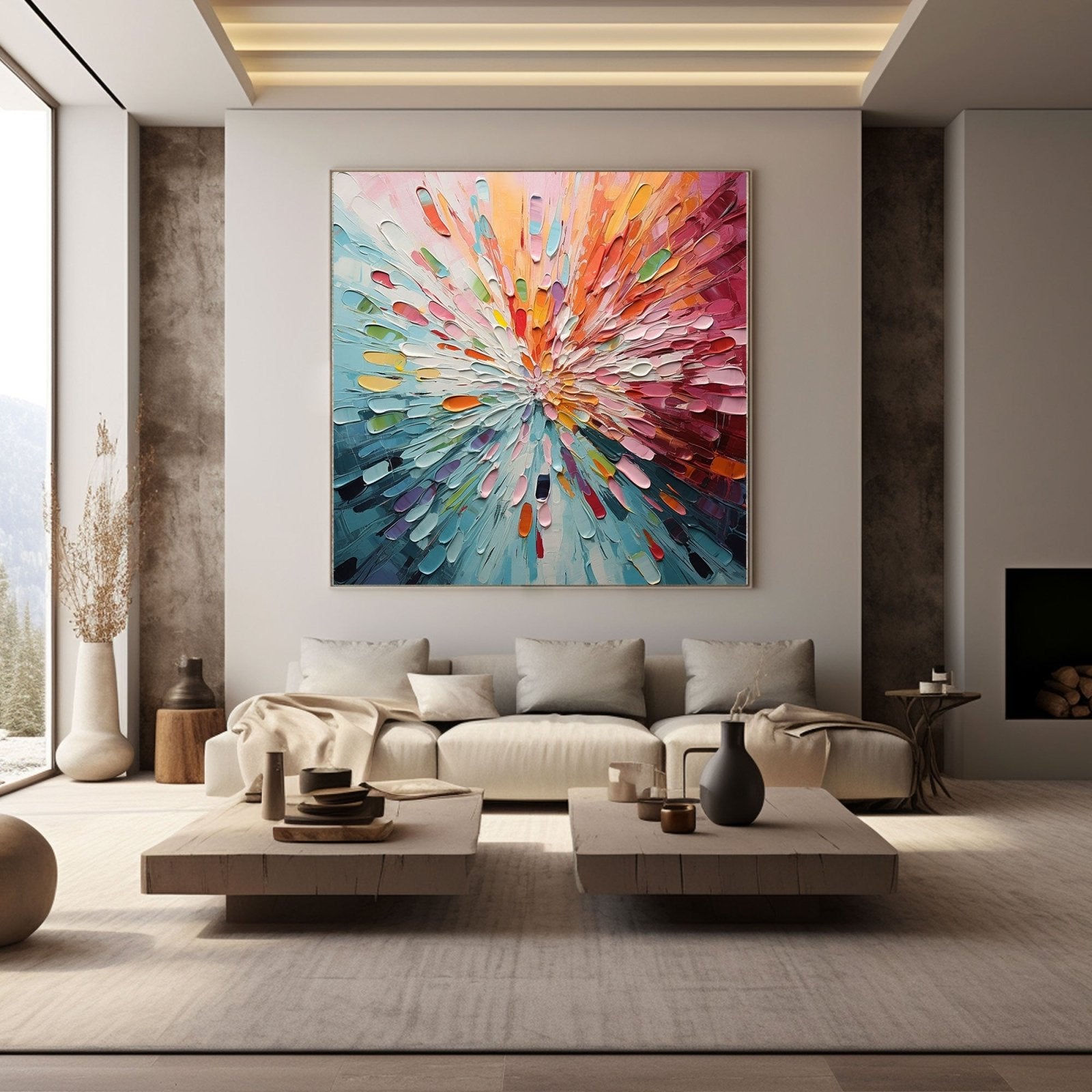 Colorful Abstract Textured Flower Oil Painting | Radiant Bloom Wall Art #TC 166