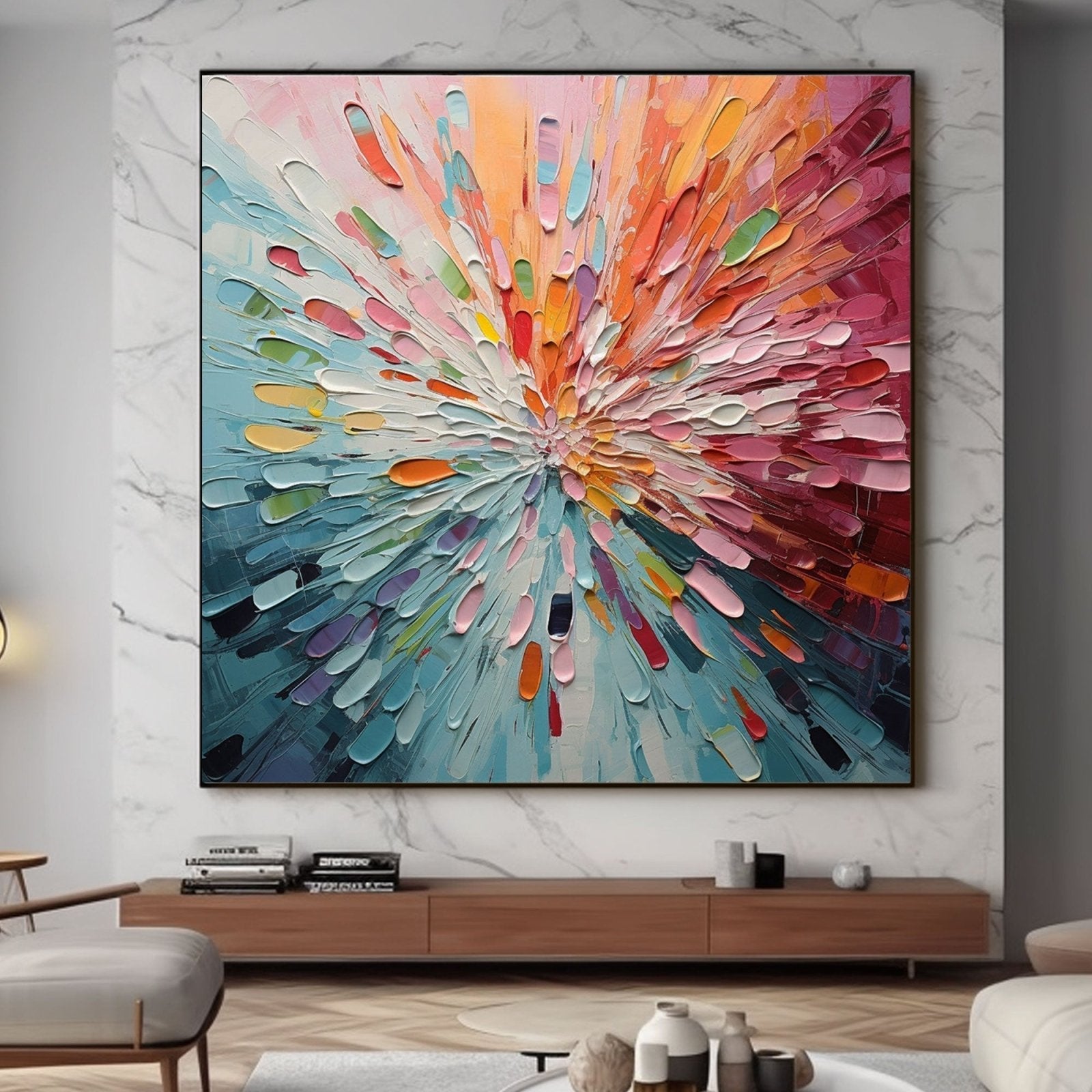 Colorful Abstract Textured Flower Oil Painting | Radiant Bloom Wall Art #TC 166