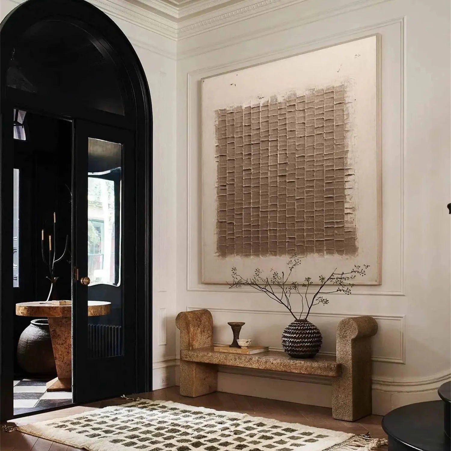 Textured Brown Block Pattern Art | Square 3D Abstract Painting #JJ 082