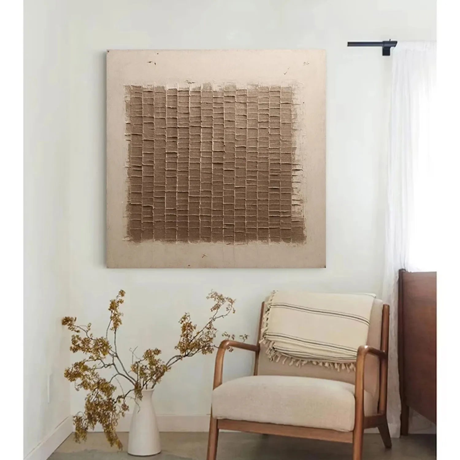 Textured Brown Block Pattern Art | Square 3D Abstract Painting #JJ 082