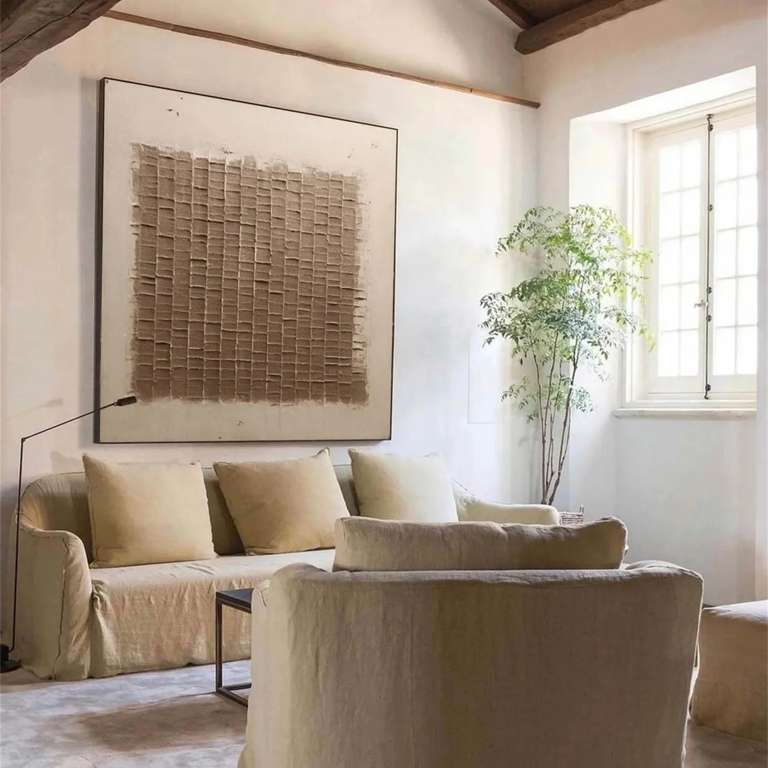 Textured Brown Block Pattern Art | Square 3D Abstract Painting #JJ 082