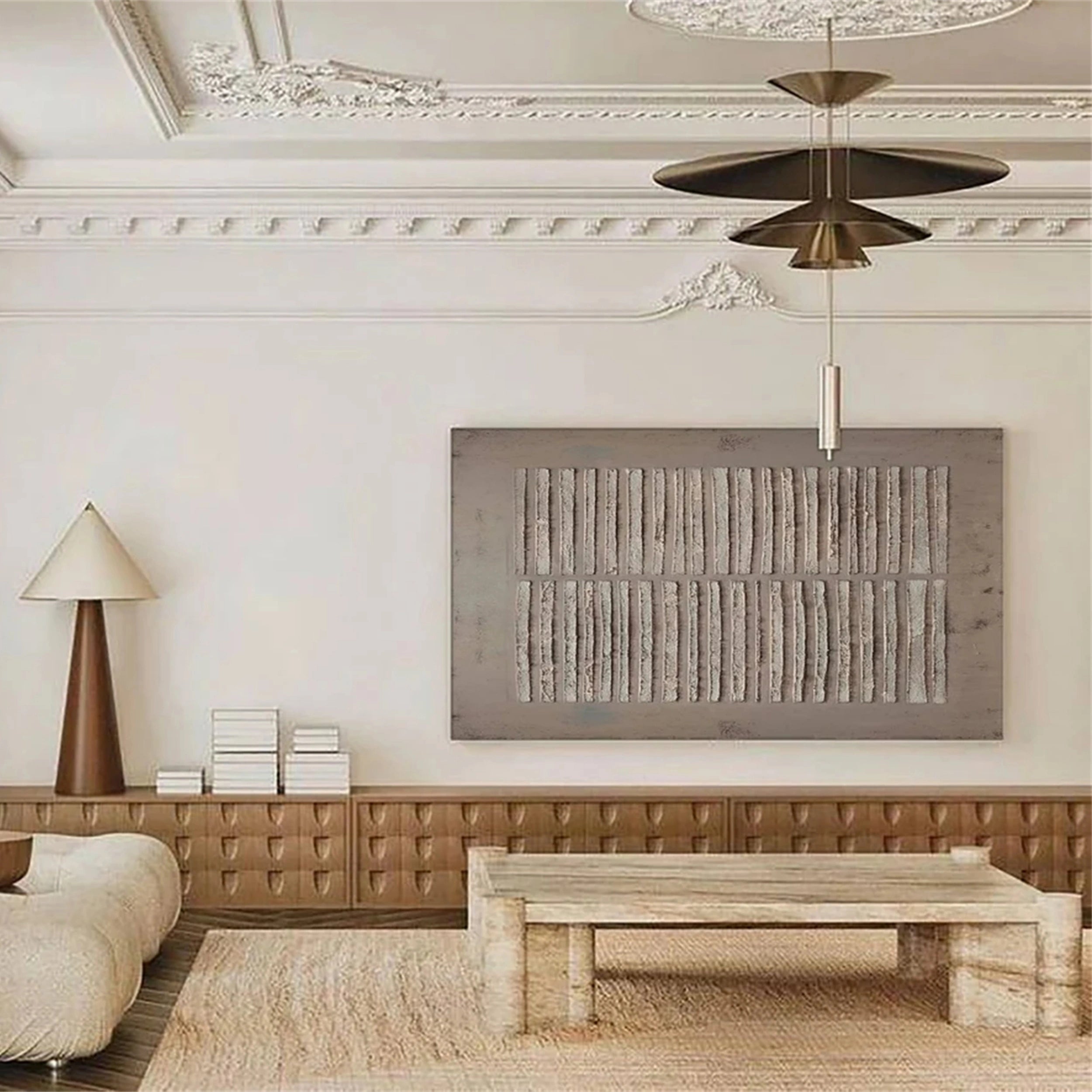 Wabi Sabi Textured Wall Art | Neutral Abstract Stripe Canvas #JJ 081