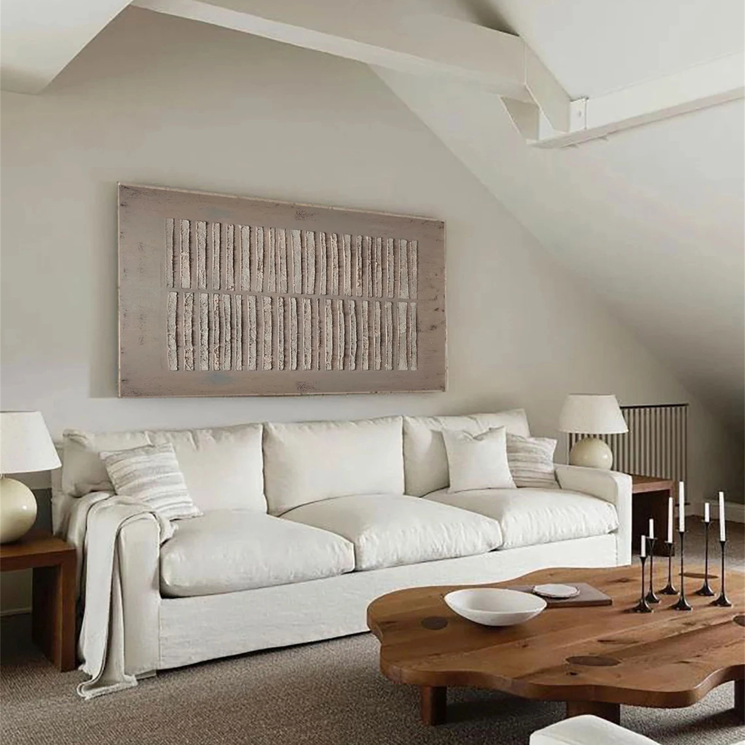 Wabi Sabi Textured Wall Art | Neutral Abstract Stripe Canvas #JJ 081