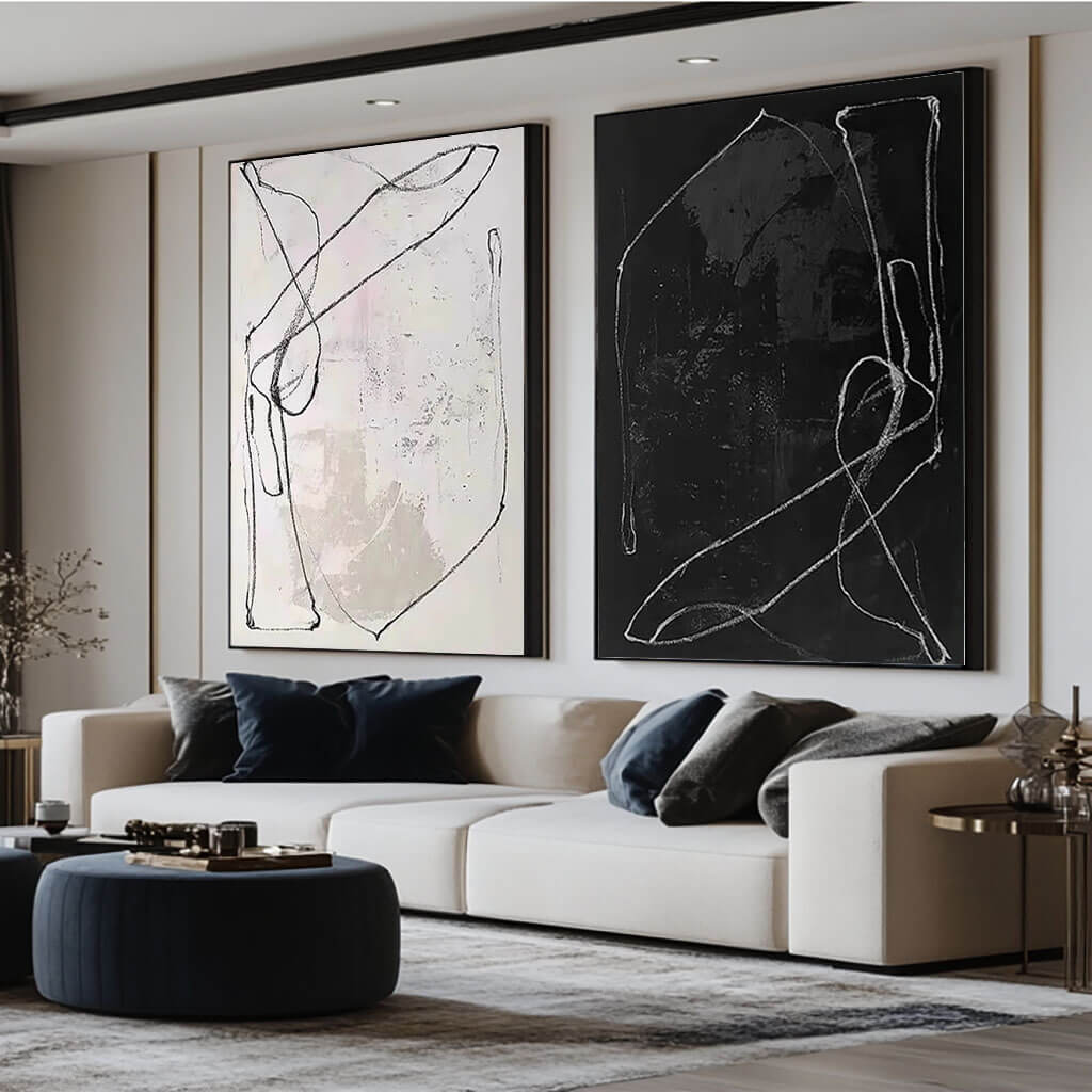 Minimalist Line Art Diptych | Japandi Style Wall Decor #AA 254