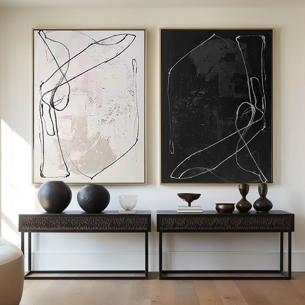 Minimalist Line Art Diptych | Japandi Style Wall Decor #AA 254