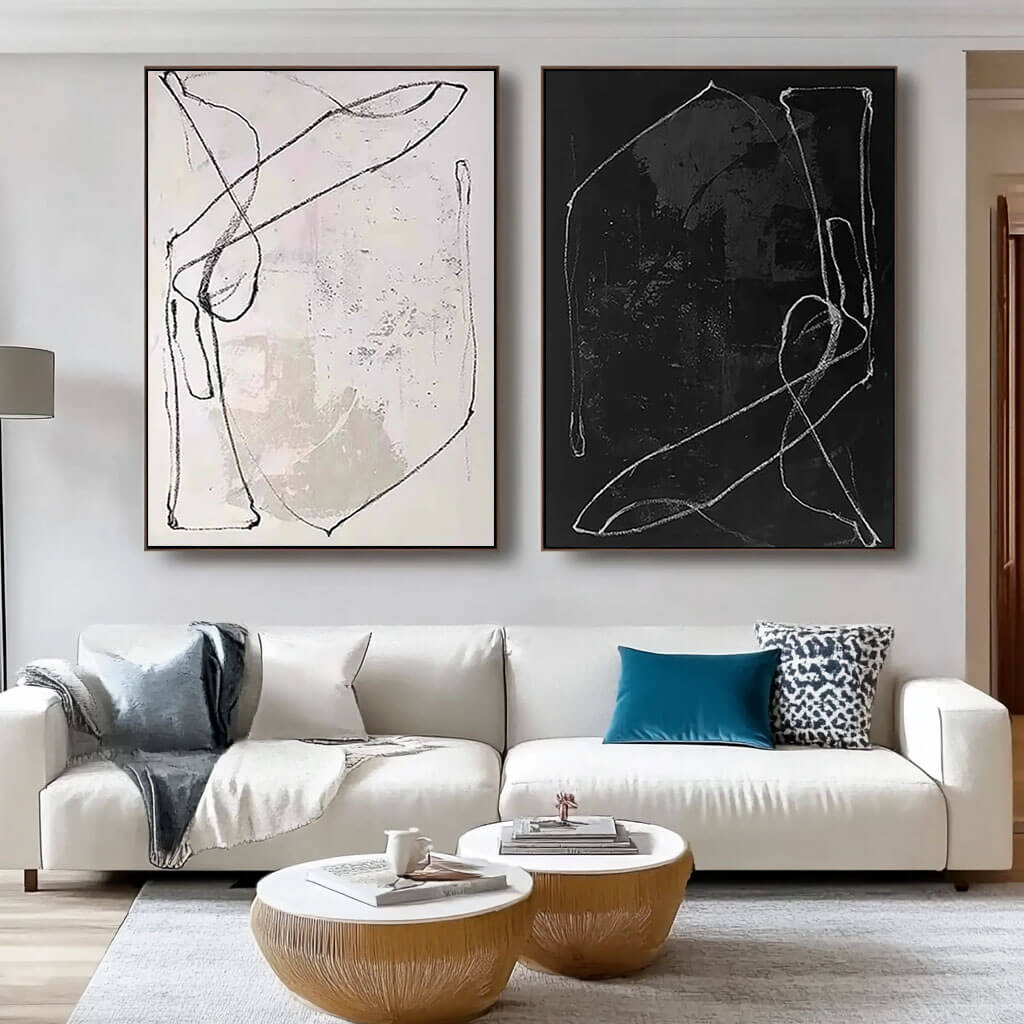 Minimalist Line Art Diptych | Japandi Style Wall Decor #AA 254