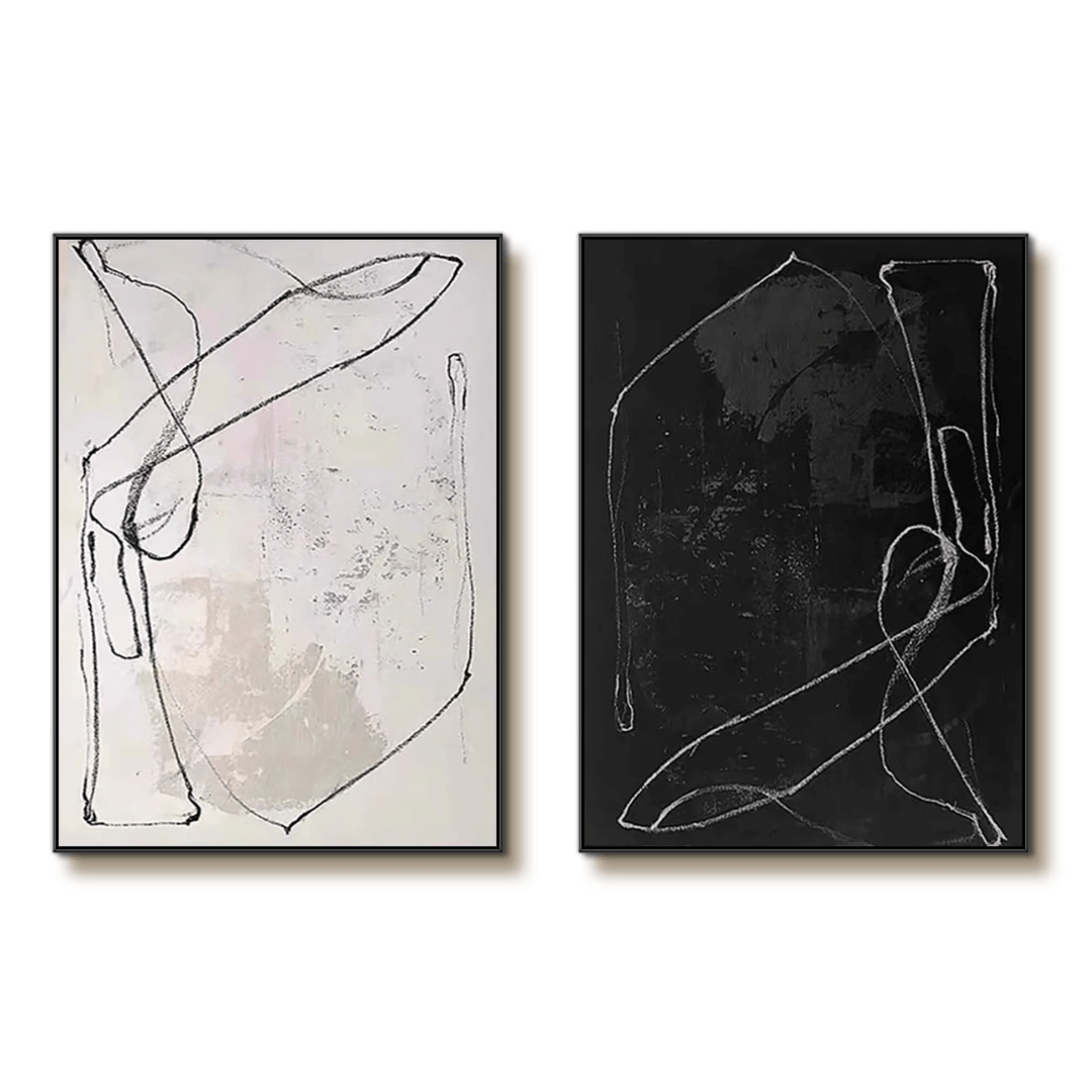 Minimalist Line Art Diptych | Japandi Style Wall Decor #AA 254