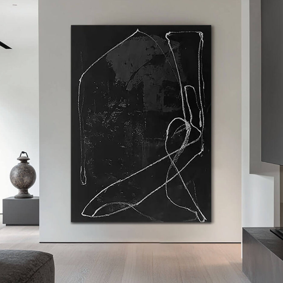 Japandi Style Wall Art | Minimalist Black Line Painting #AA 255