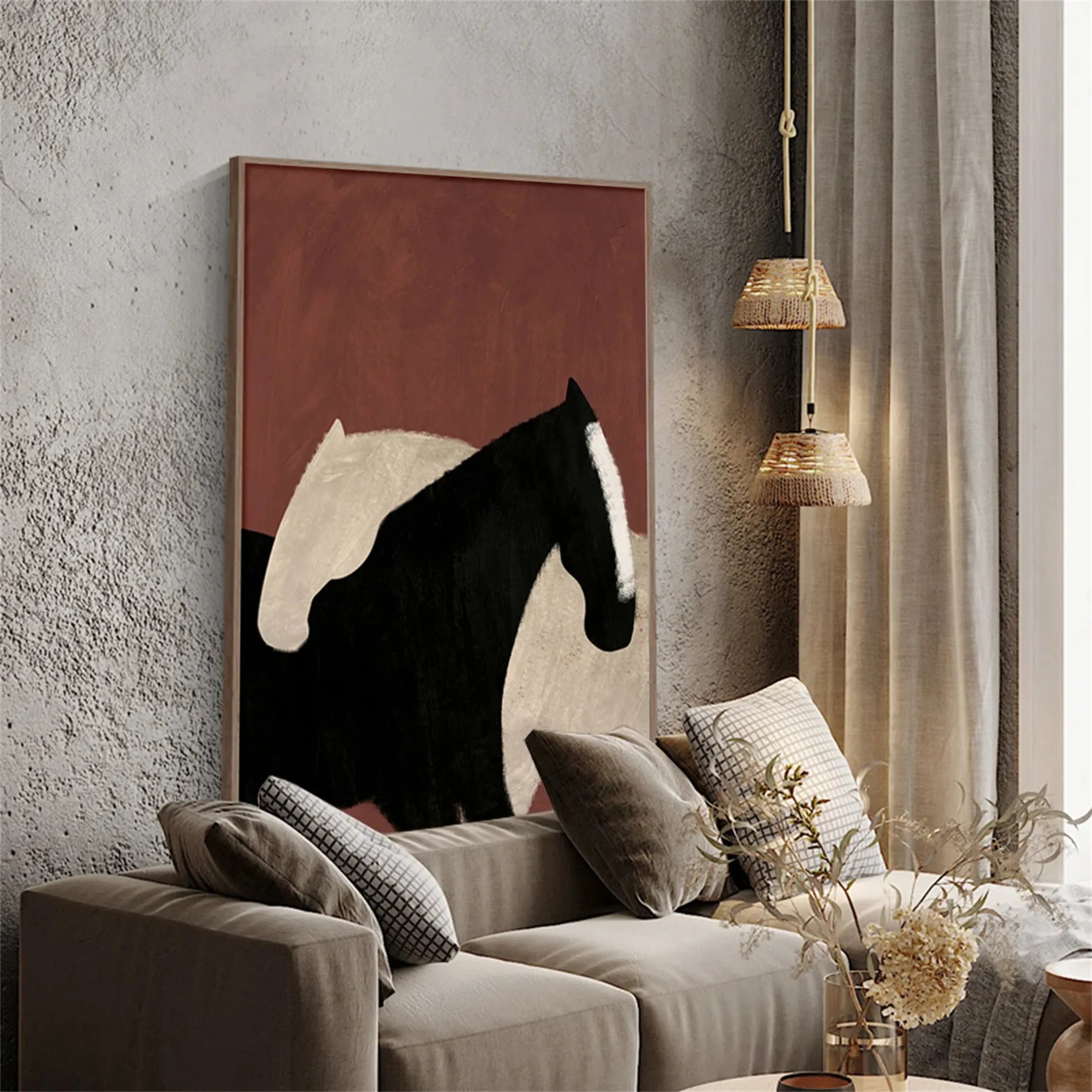 Abstract Animal Wall Decor: Minimal Horse Canvas Art #ZZ 153