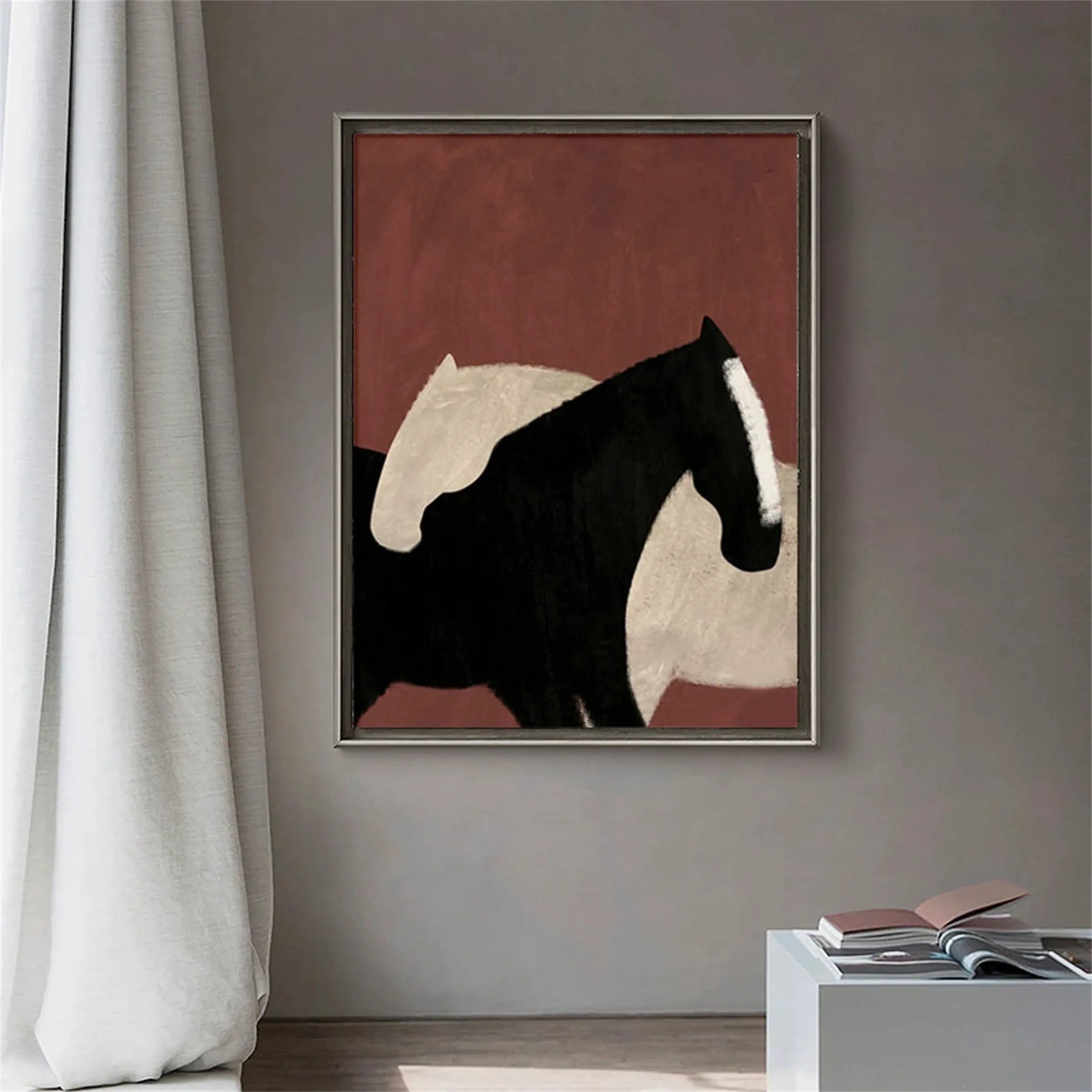 Abstract Animal Wall Decor: Minimal Horse Canvas Art #ZZ 153