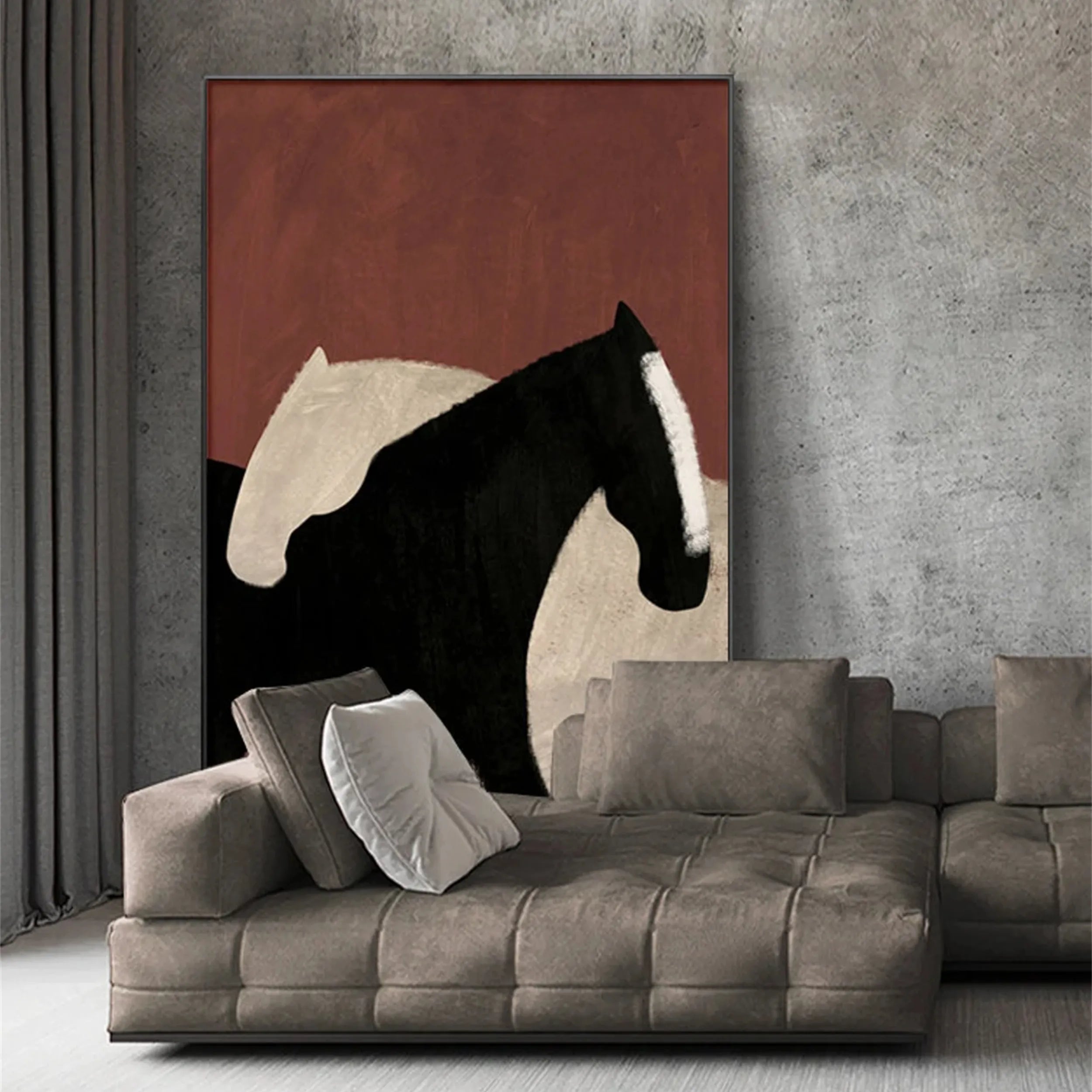 Abstract Animal Wall Decor: Minimal Horse Canvas Art #ZZ 153