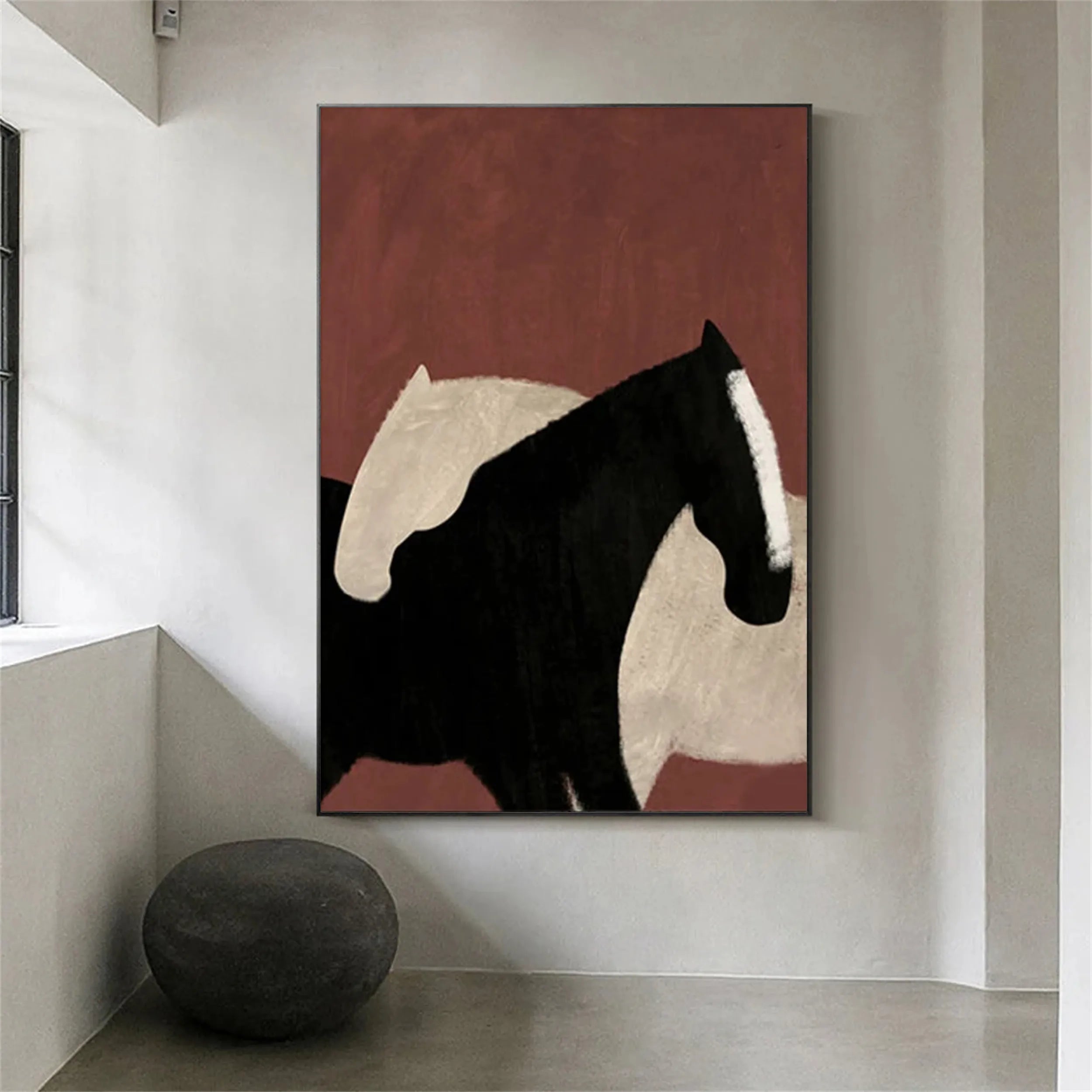 Abstract Animal Wall Decor: Minimal Horse Canvas Art #ZZ 153