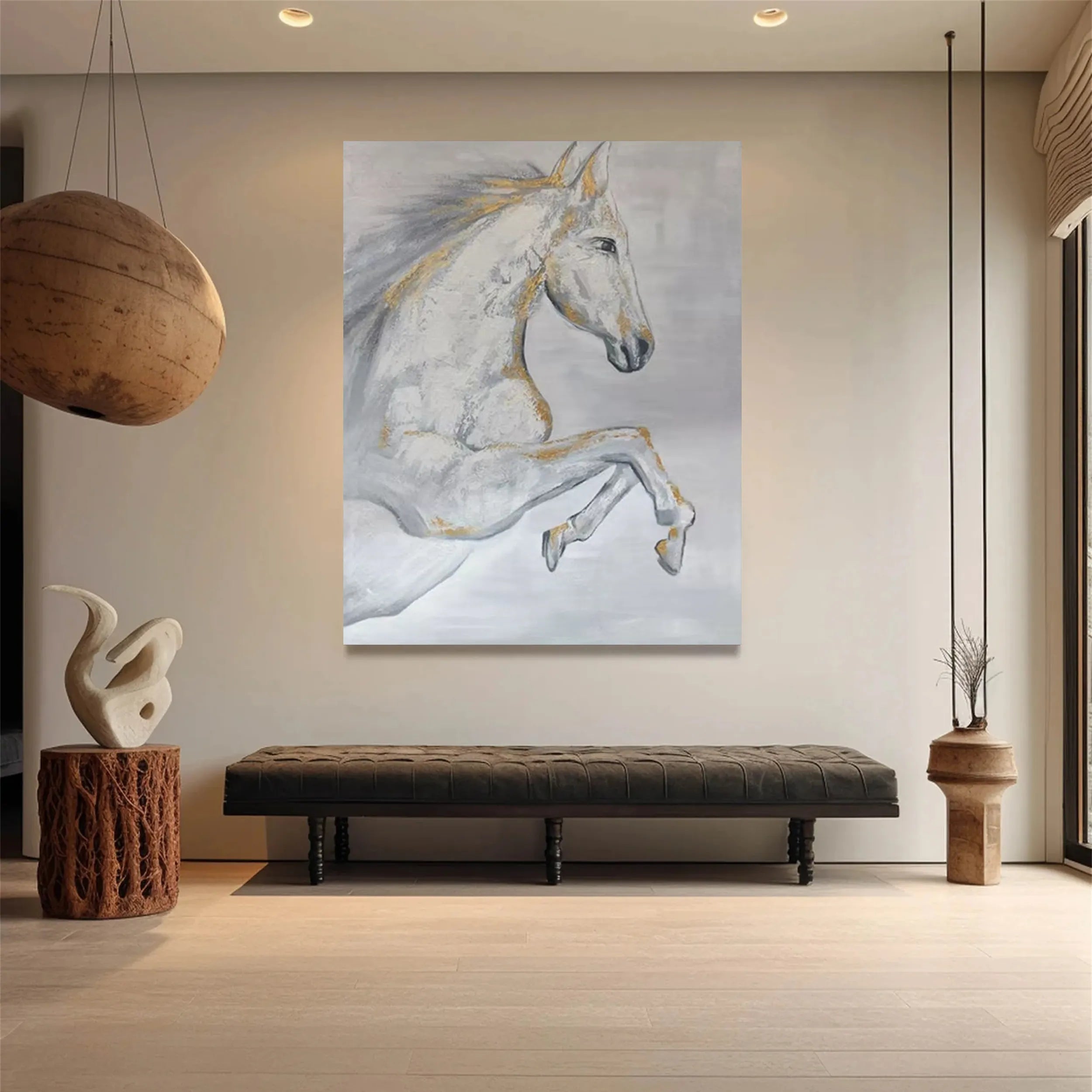 Contemporary Animal Art - White Horse Wall Art for Room Decor #ZZ 154