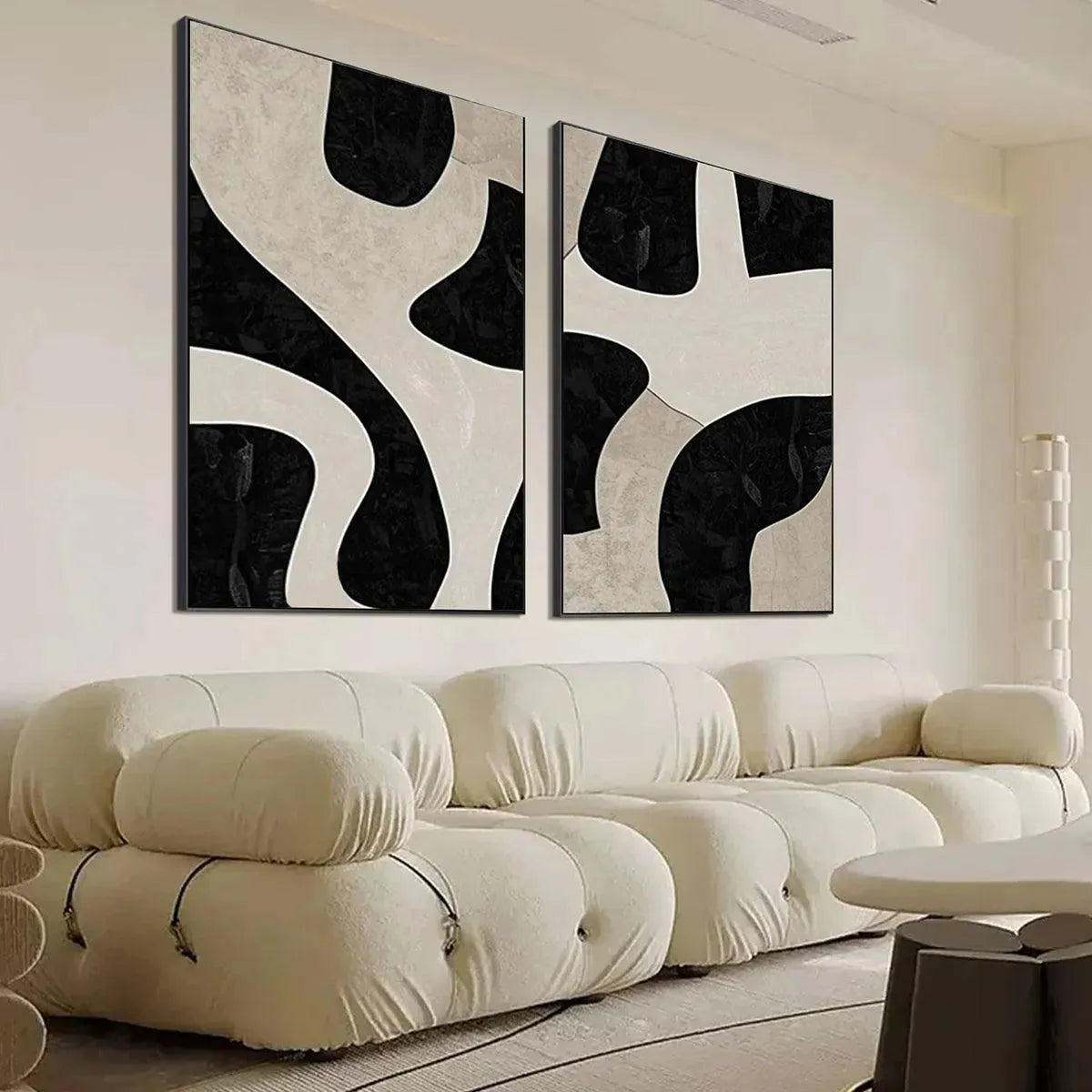 Black and Beige Abstract Wall Art Set of 2 #ZZ 234