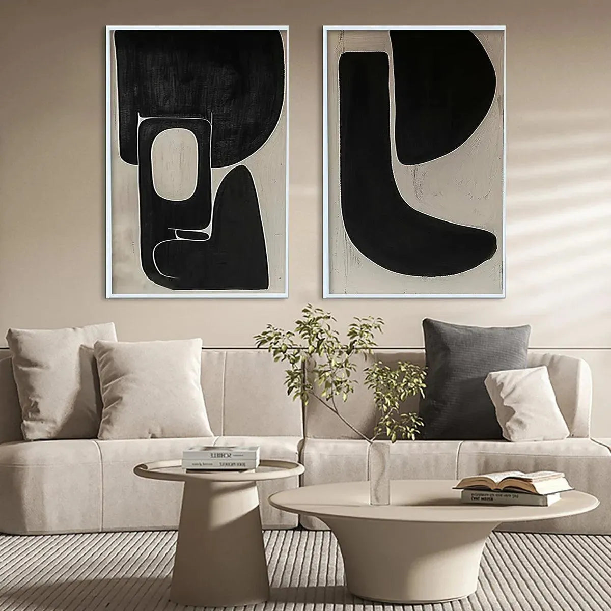 Mid-Century Modern Inspired Art | Large Black & Beige Art #AA 189