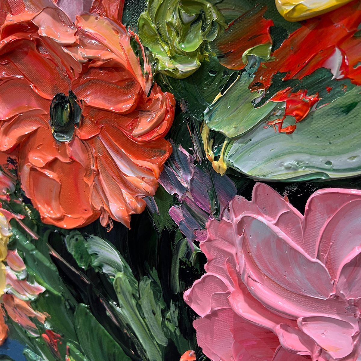 Textured 3D Floral Painting | Impasto Bouquet Art #AA 191