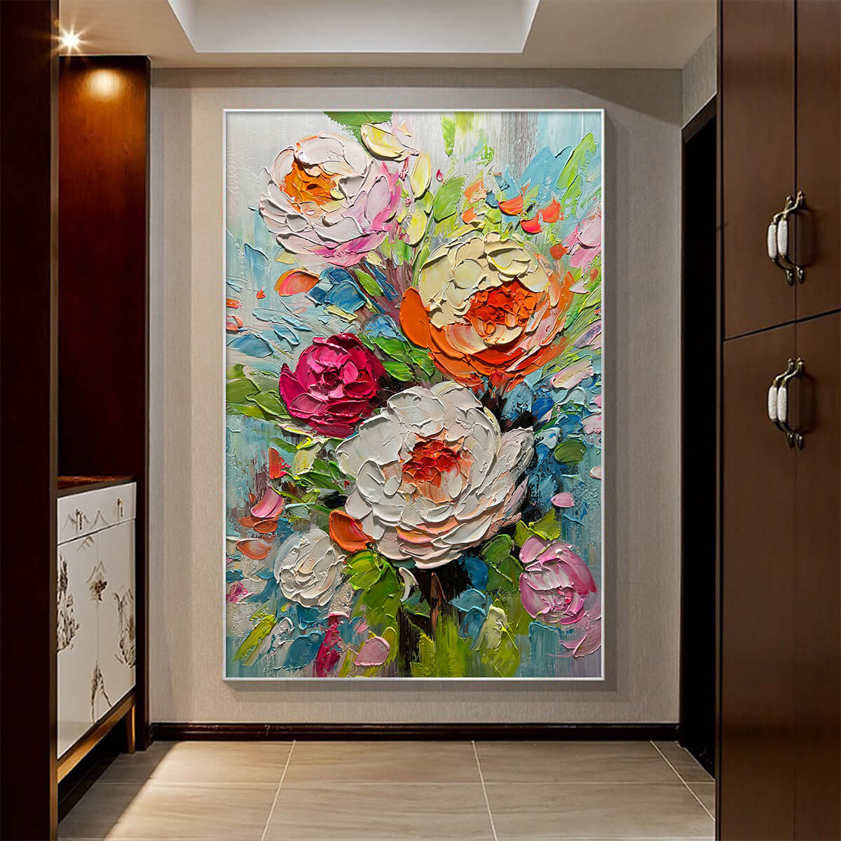 Textured 3D Floral Painting | Colorful Impasto Bouquet Art #AA 195