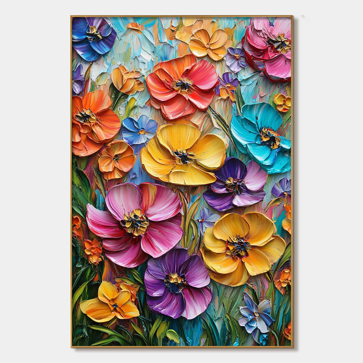 Rainbow Wildflower Meadow Art | Colorful Vertical Painting #AA 196